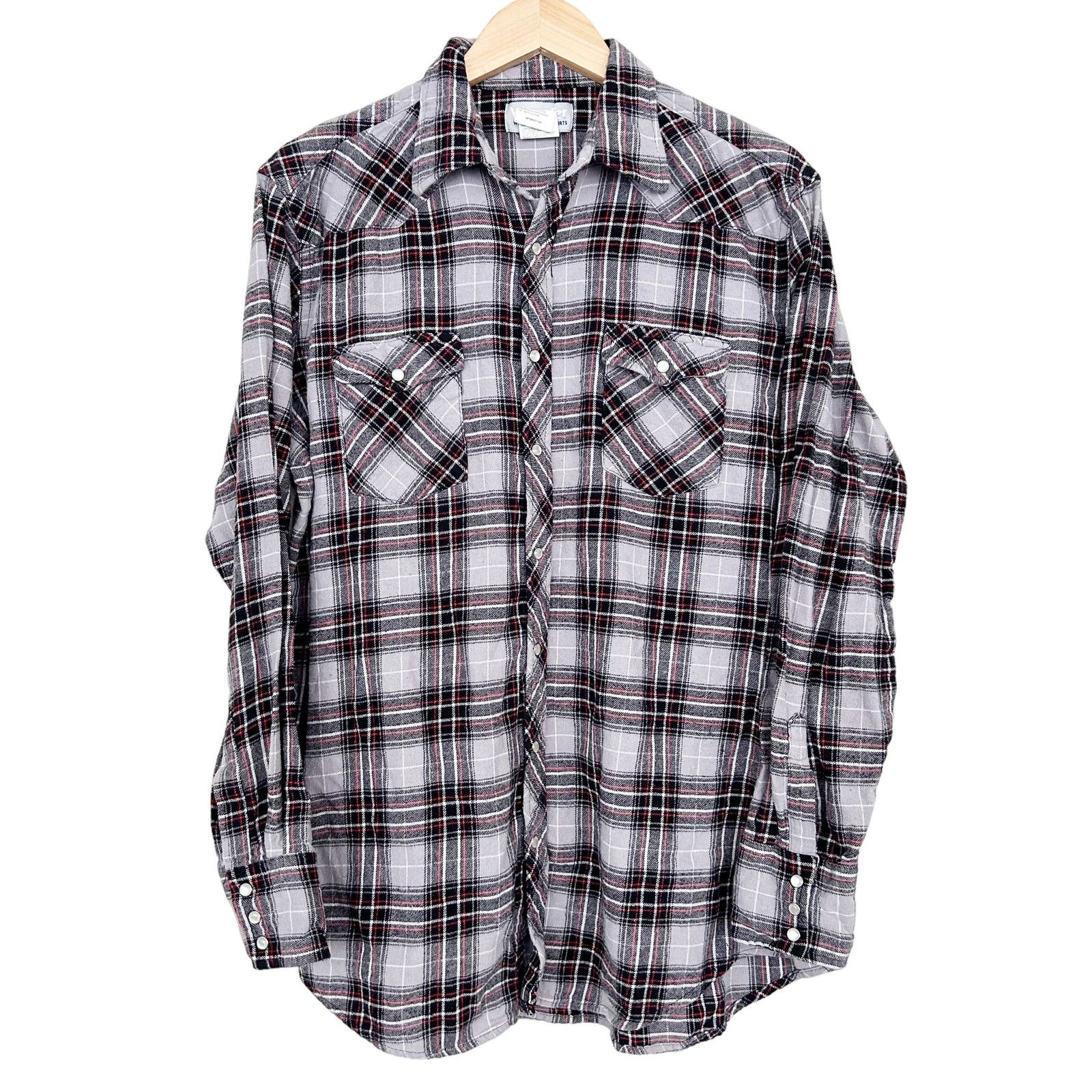 Wrangler Wrangler Wrancher Pearl Snap Black Gray Plaid Shirt Sz XLT Size US XL / EU 56 / 4 - 1 Thumbnail