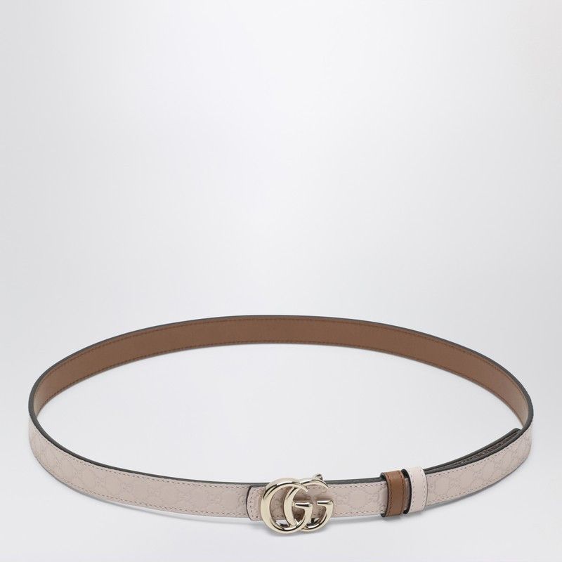 Gucci Thin Reversible Gg Marmont Belt In Pink/Sand