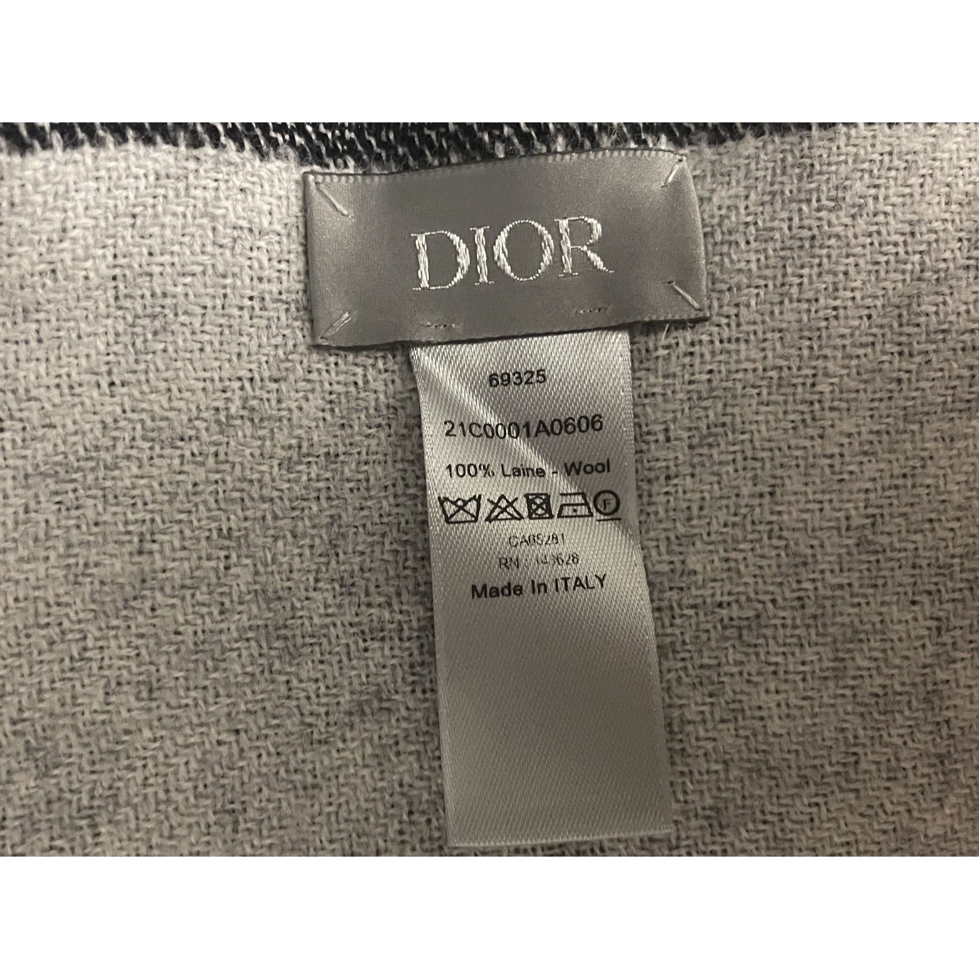 Dior Christian Dior Black Wool Scarf W/ Monogram Pattern & Fringe Size ONE SIZE - 6 Thumbnail