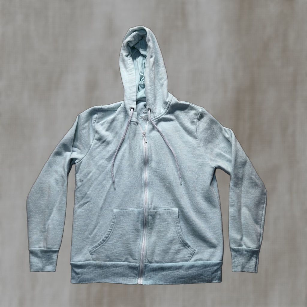 Faded Glory Faded Glory Light Blue Sweater Hoodie Pullover Long Sleeve Adult Women's L Large Knit Cotton Regular Solid Modern Casual Jacket? Size L / US 10 / IT 46 - 1 Thumbnail