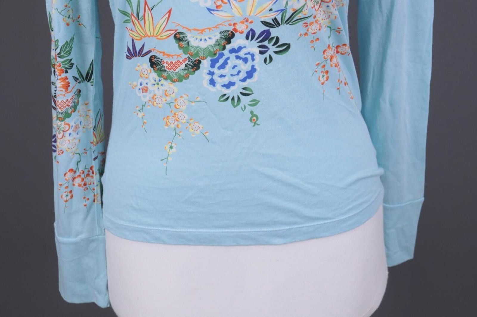 Custo Barcelona CUSTO BARCELONA Blue Floral Stretch Top Shirt Size 4 Size S / US 4 / IT 40 - 5 Thumbnail