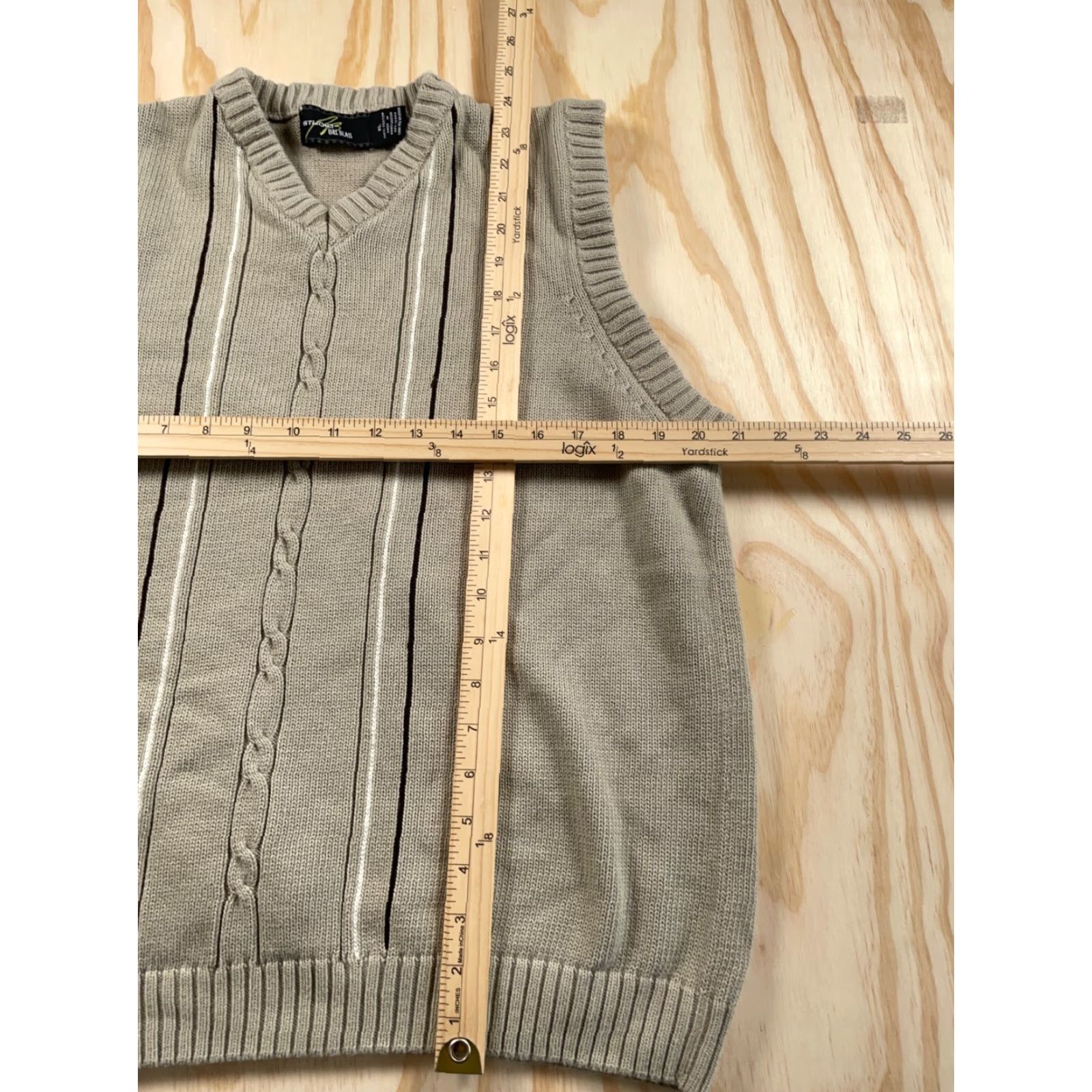 Bill Blass VINTAGE Bill Blass Vest Adult XL Beige Striped Chunky Knit Cotton V-Neck Size US XL / EU 56 / 4 - 6 Thumbnail