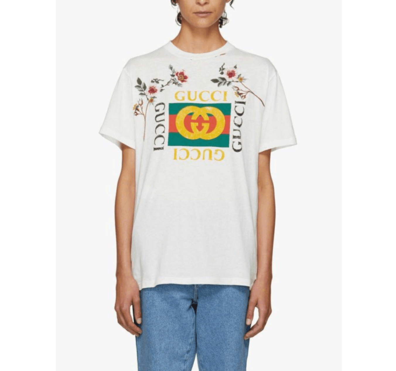 Gucci $785 Floral Embroidered Distressed Graphic Print T-Shirt Size L / US 10 / IT 46 - 1 Thumbnail
