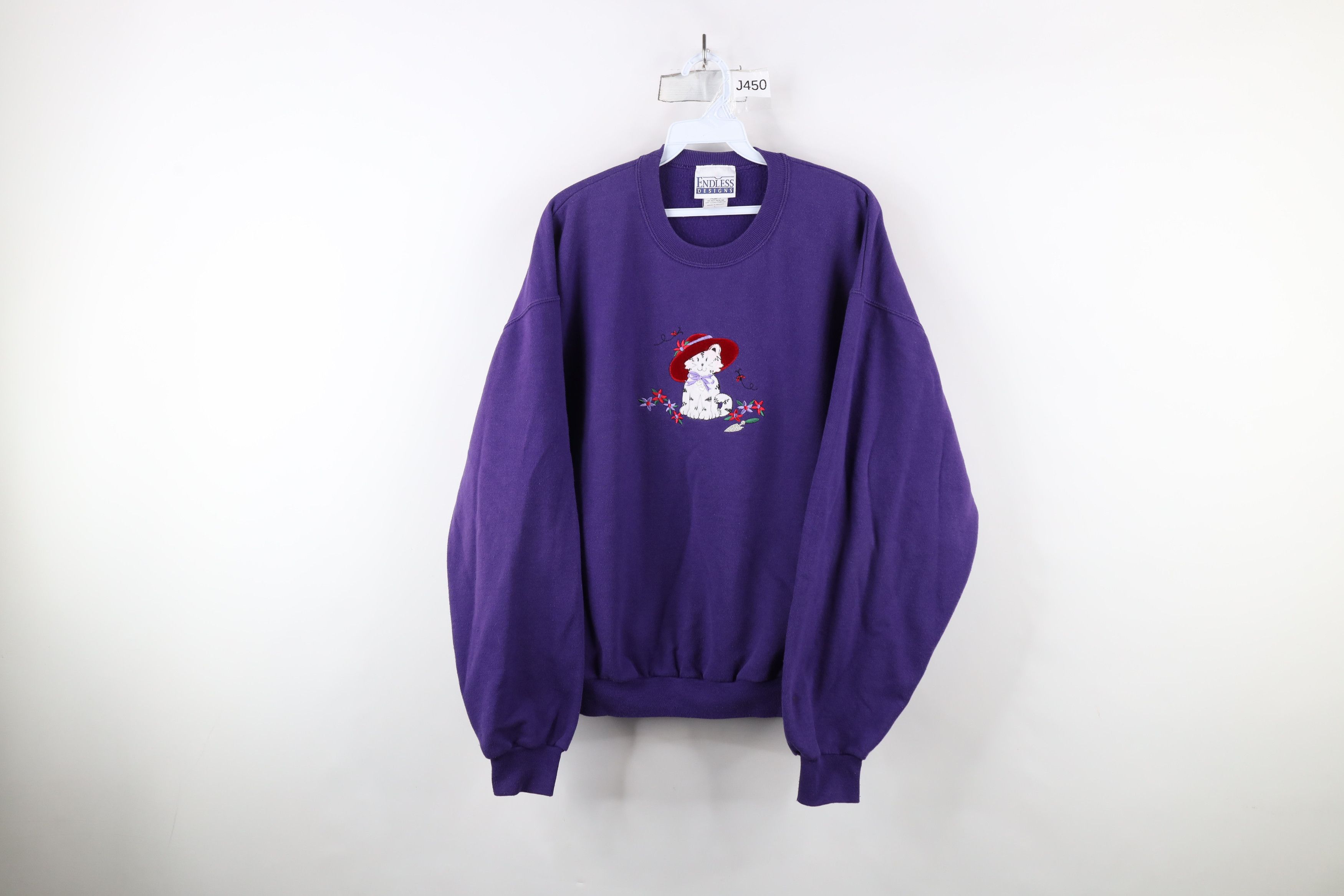 Vintage Vintage 90s Streetwear Cat Kitten Flower Crewneck Sweatshirt Size L / US 10 / IT 46 - 1 Thumbnail