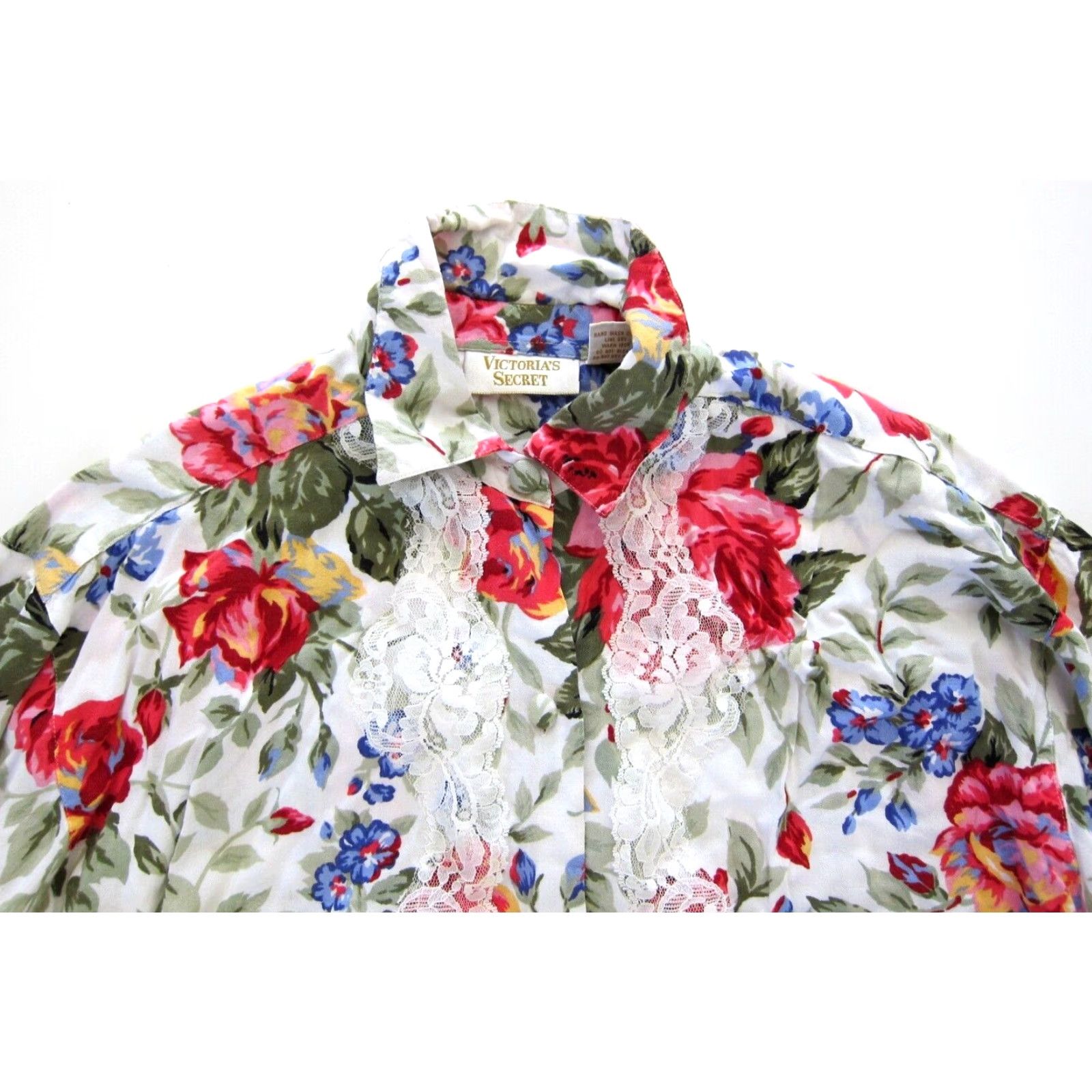 Victoria's Secret VINTAGE Victoria's Secret Gold Label Shirt Dress P/S Pink Floral Rayon Lace Midi Long Sleeve Collared Button Dress Shirt Womens Size S / US 4 / IT 40 - 4 Thumbnail