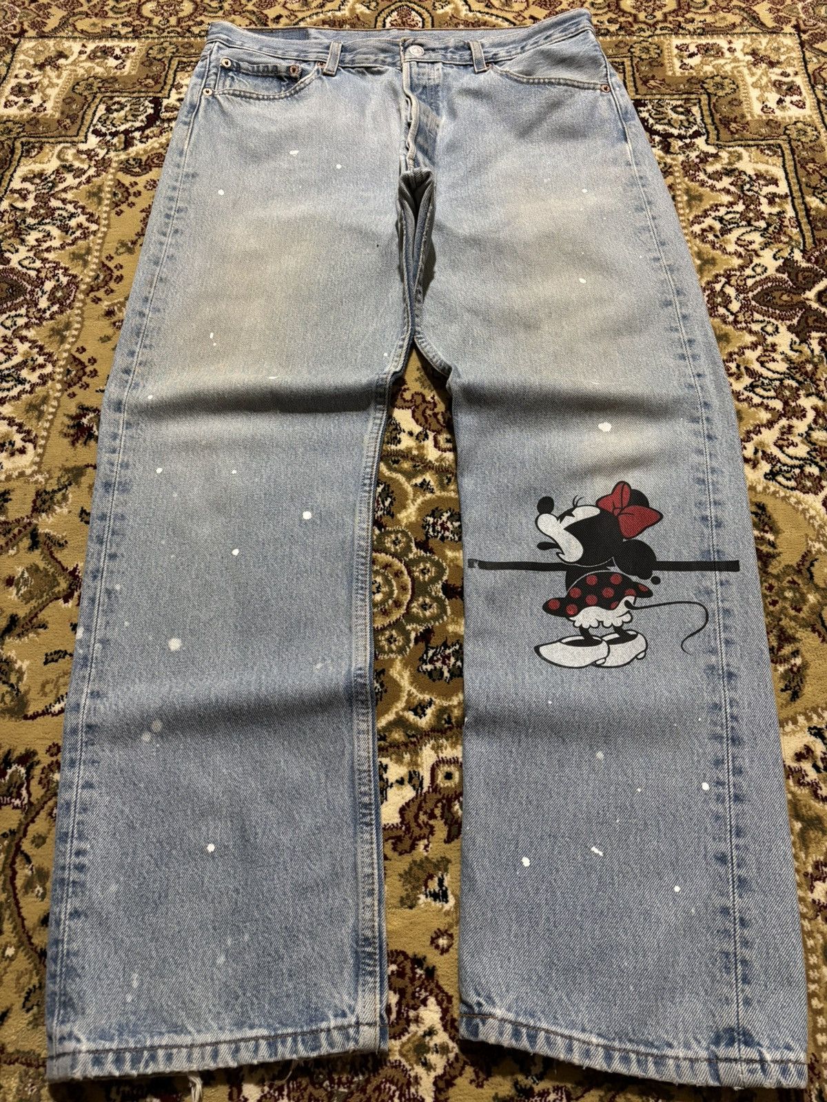 Levi's Vtg 90s Levis 501 Japan Custom Mickey Mouse Splatter Jeans Size US 34 / EU 50 - 1 Thumbnail