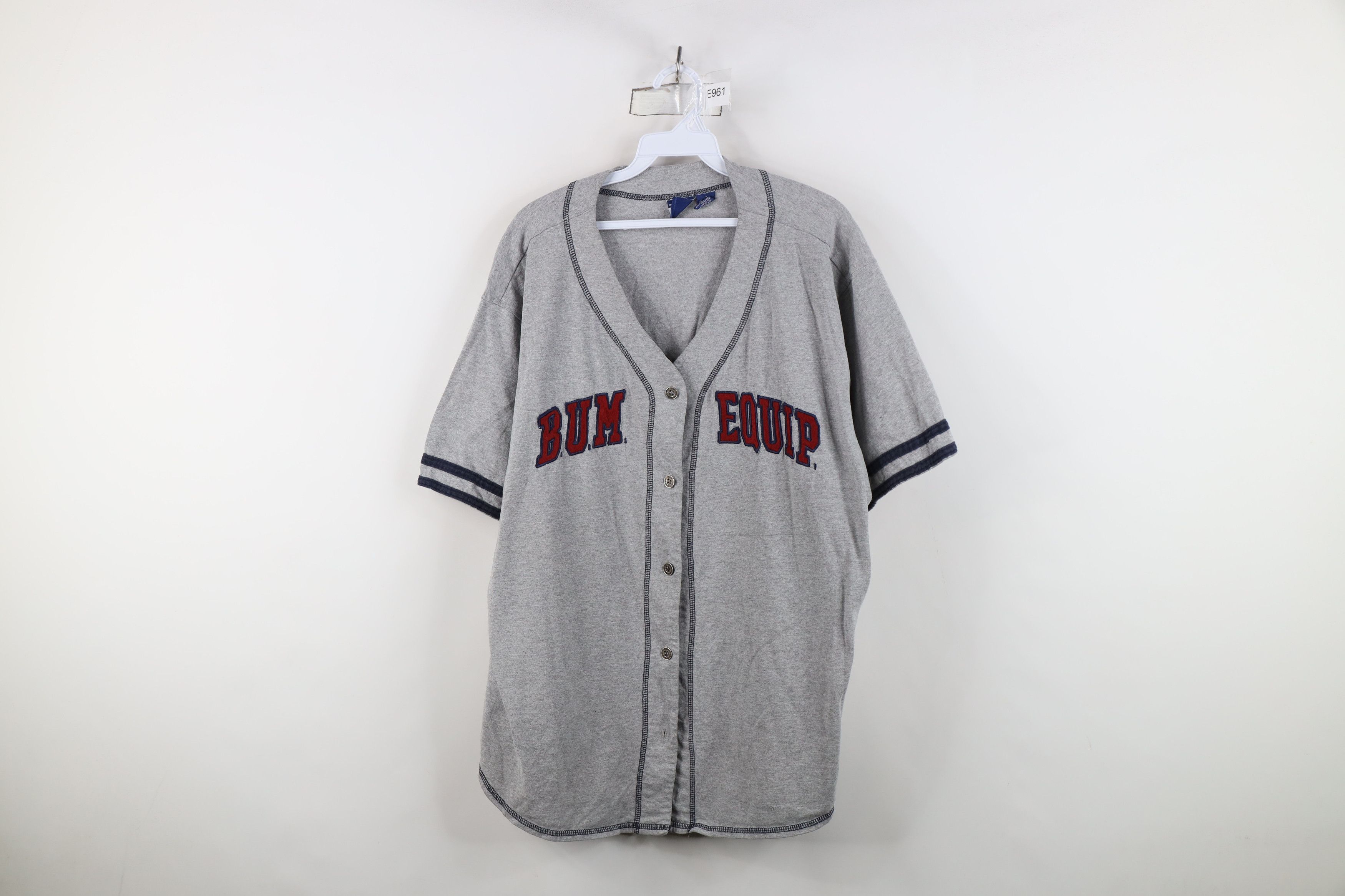 Vintage Vintage 90s Bum Equipment Spell Out Baseball Jersey Gray Size XL / US 12-14 / IT 48-50 - 1 Thumbnail