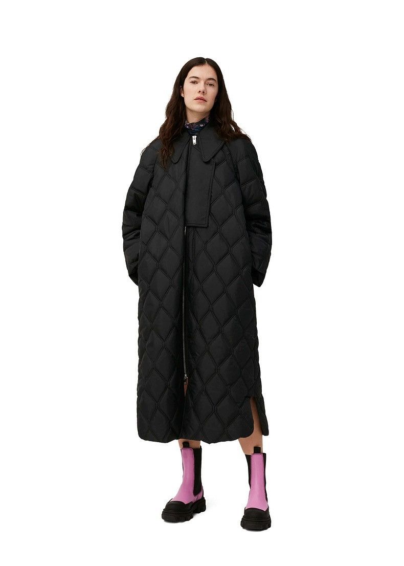 image of Ganni Quilted Ripstop Oversized Coat Black Size 34, Women's