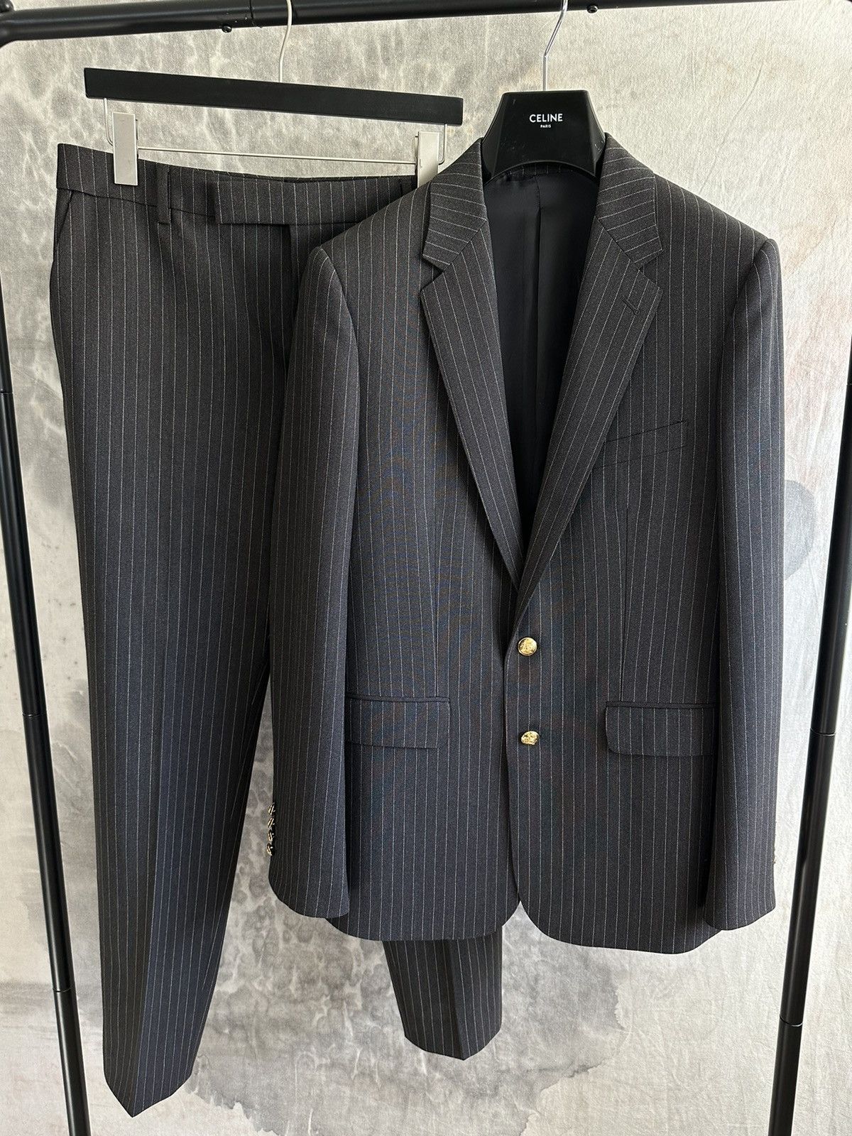 Celine Celine By Hedi Slimane black/grey pinstripe gold button suit ...