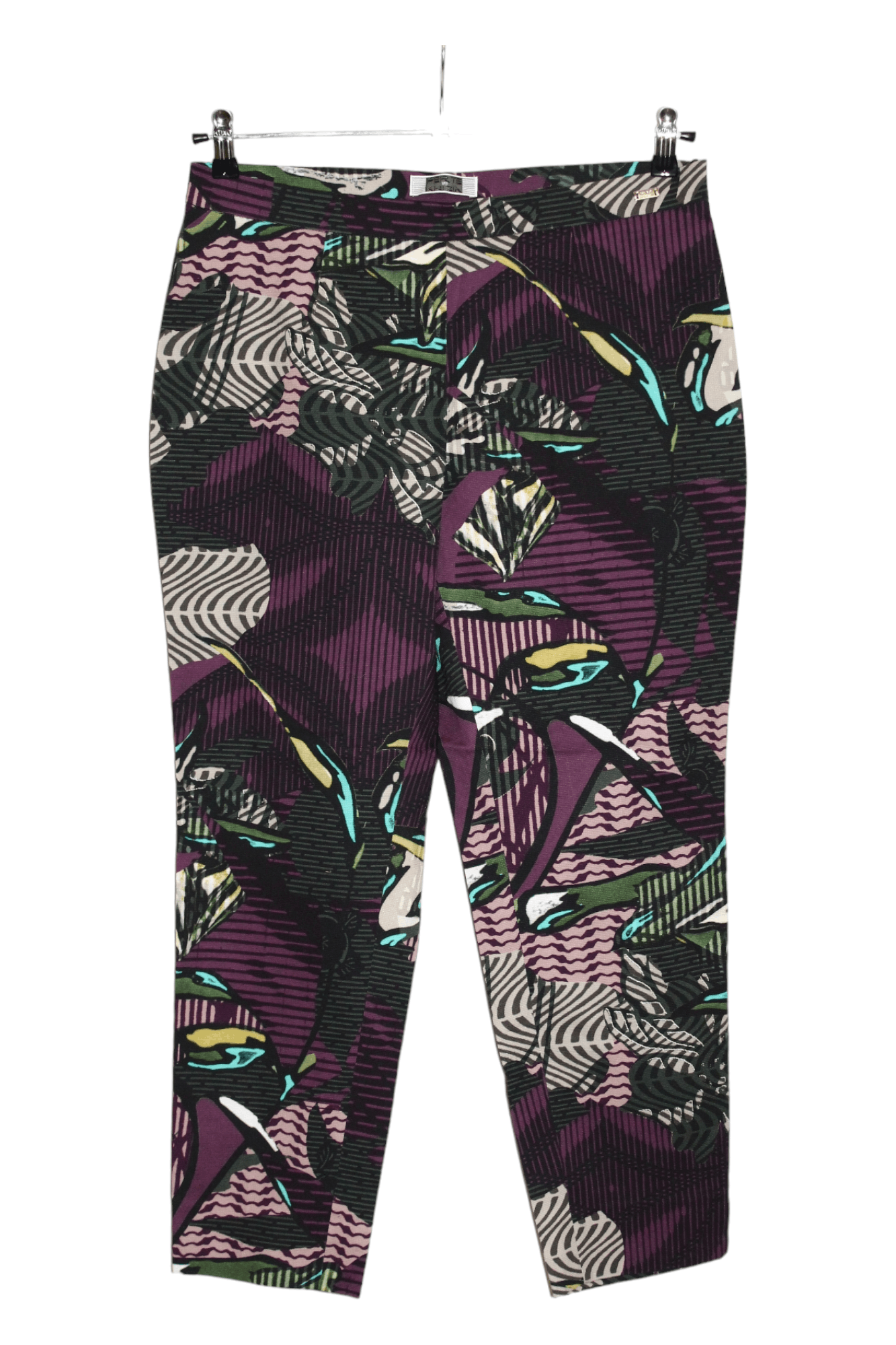 image of Italian Designers x Krizia Uomo Perte Krizia Lining Waffle Cotton Woven Floral Trouser in Purple, W