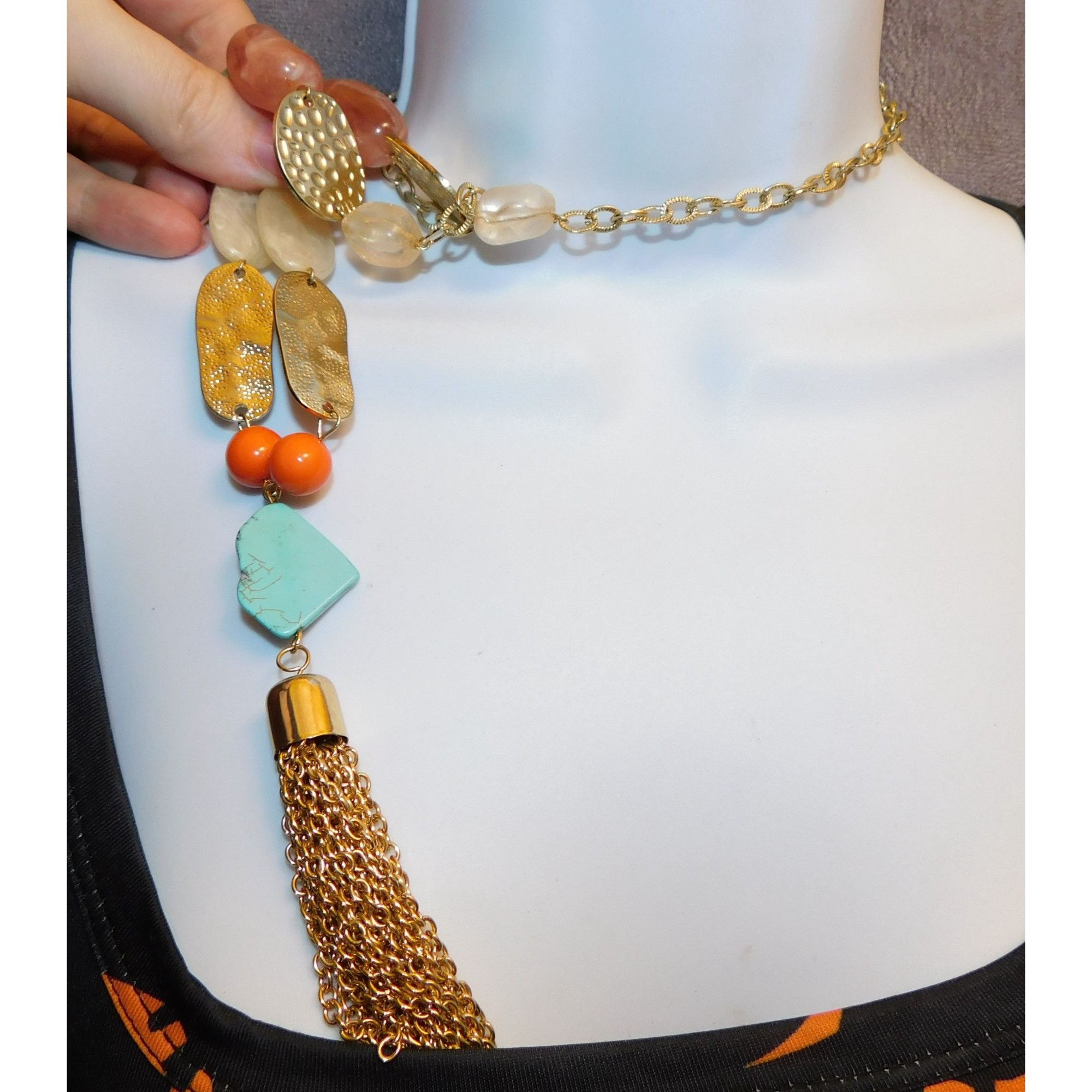Other Bohemian Gemstone Beaded Gold Tone Tassel Necklace Size ONE SIZE - 3 Thumbnail