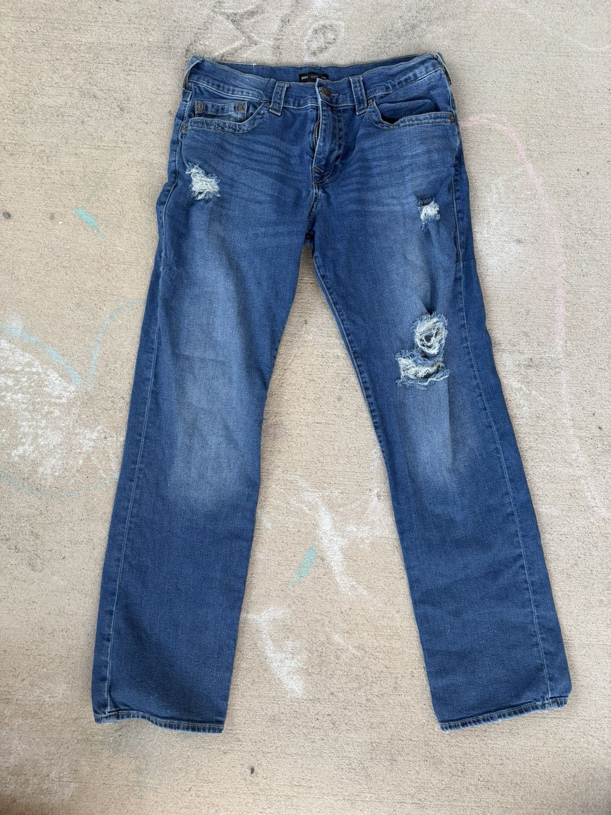 True Religion True Religion Ricky Straight Relaxed Distressed Denim Size US 34 / EU 50 - 1 Thumbnail