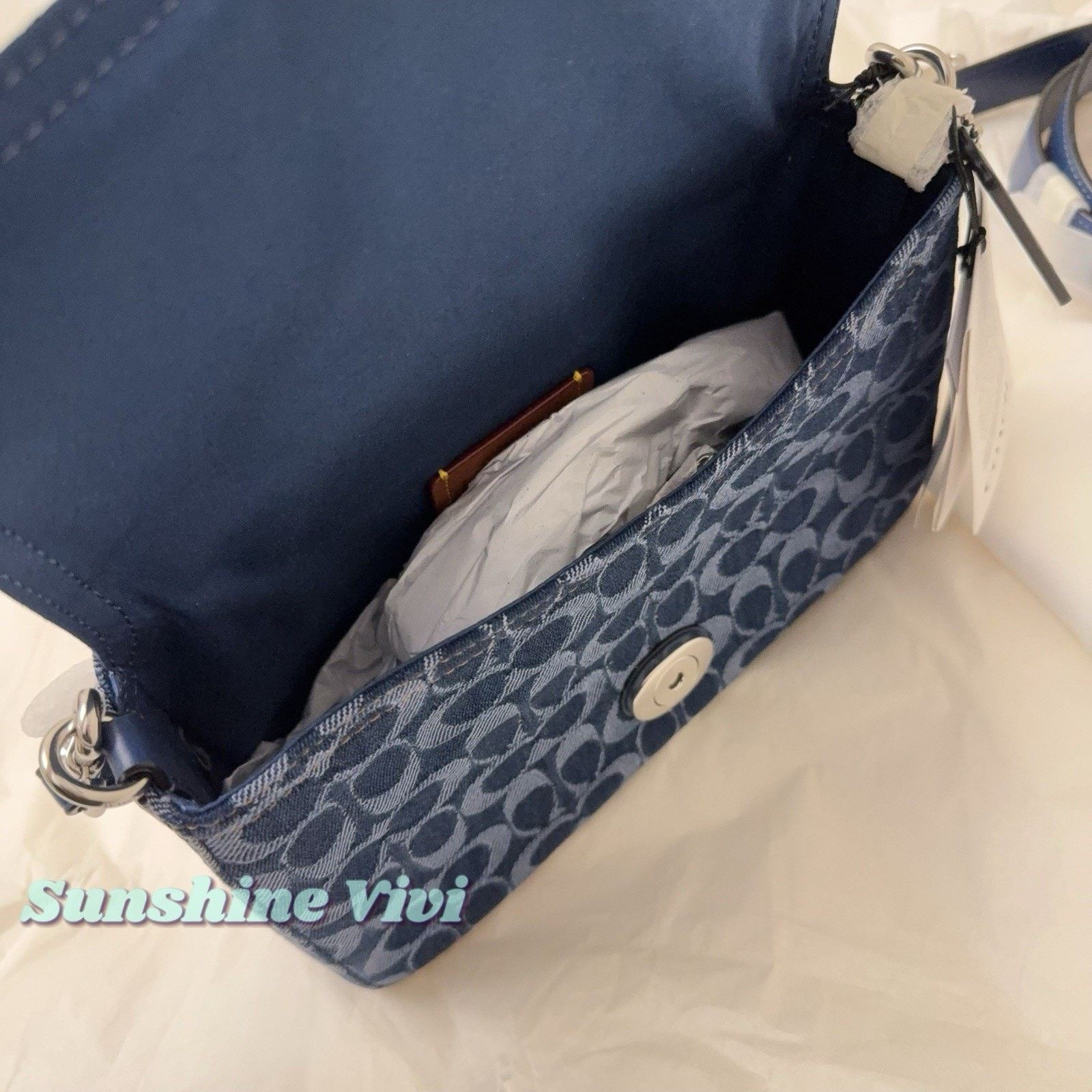 Coach NWT COACH Chain Tabby Shoulder Bag Denim Deep Blue CAN00 Size ONE SIZE - 7 Thumbnail