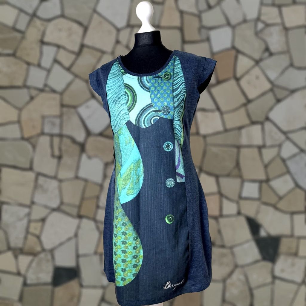 Desigual Desigual Women Blue Dress L A-Line Dress Short 84 cm 48 cm Womens Desigual Dress Size L / US 10 / IT 46 - 1 Thumbnail