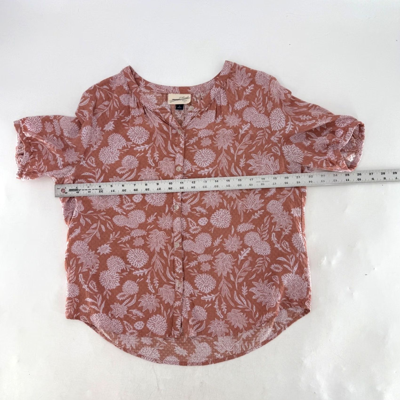 Vintage Universal Thread Blouse Size M Pink Floral Print Short Sleeve Button Down Women Size M / US 6-8 / IT 42-44 - 7 Thumbnail