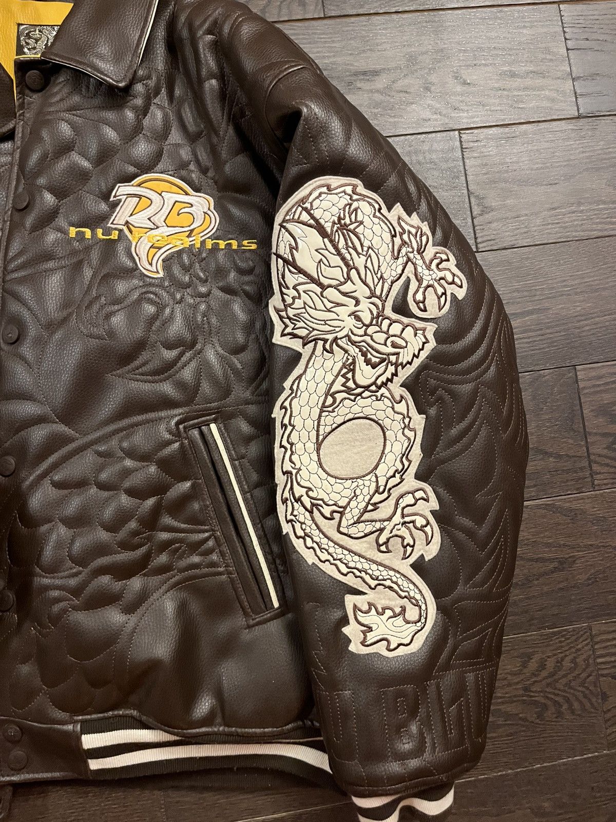 Japanese Brand Raw Blue Nu Realms Leather Bomber Jacket Size US XL / EU 56 / 4 - 4 Thumbnail