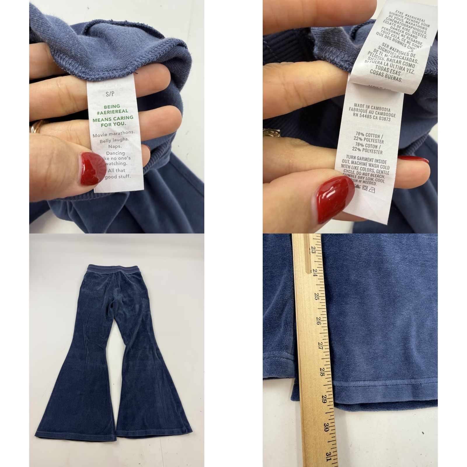 Vintage Aerie Womens Small Blue Velour Flare Leg Sweatpants Drawstring Pockets Relaxed Casual Size 28" / US 6 / IT 42 - 8 Thumbnail