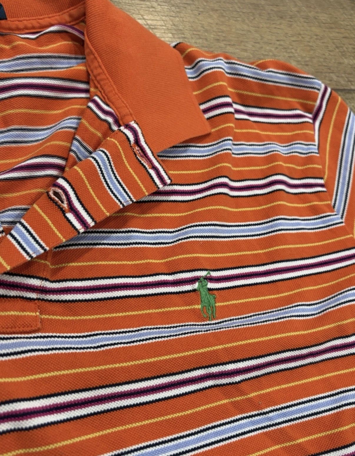Polo Ralph Lauren Vintage Polo Ralph Lauren Striped Knit Polo Shirt Orange XL Size US XL / EU 56 / 4 - 2 Thumbnail