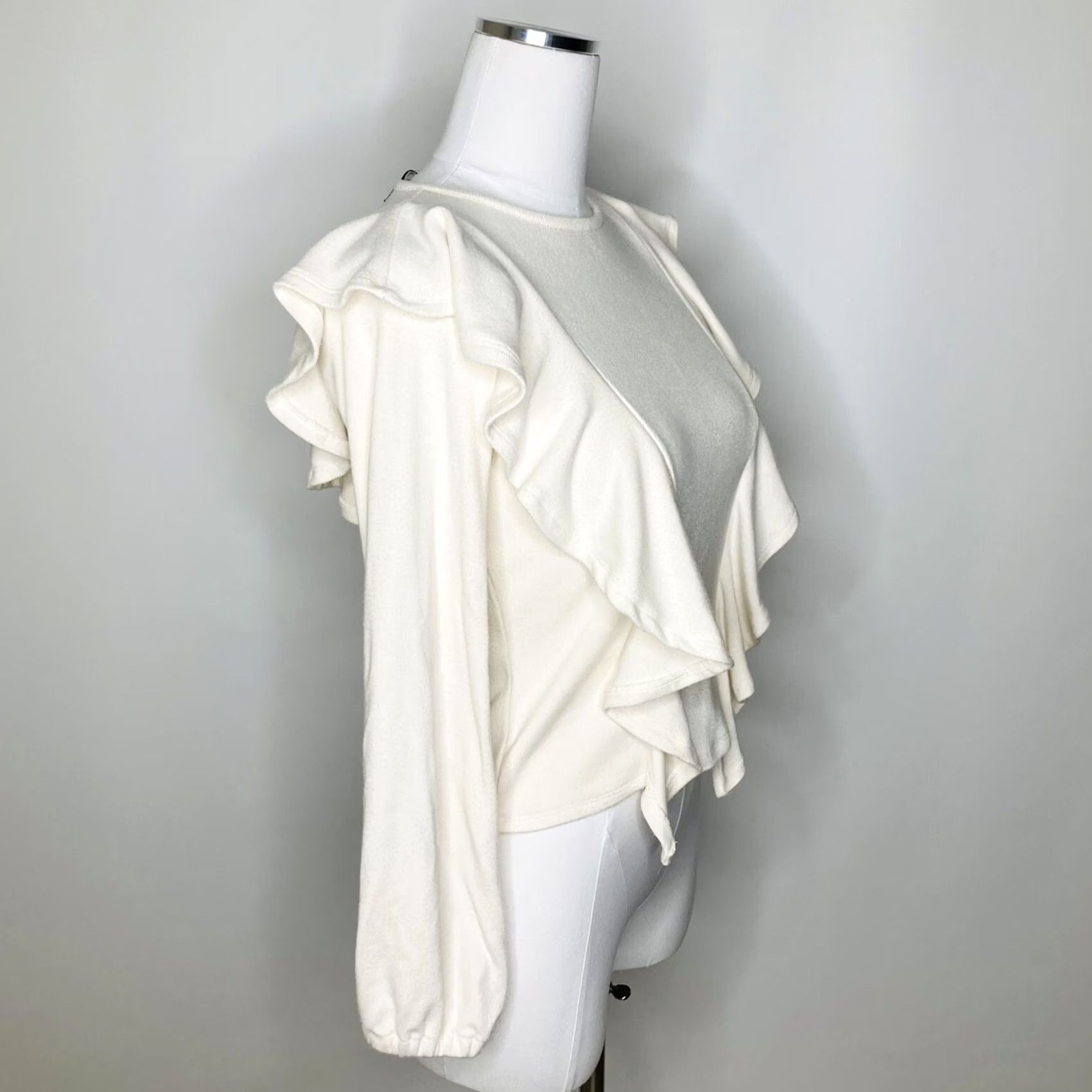 Rachel Pally Rachel Pally Blouse Long Sleeve Ivory Size S Puff Sleeve Rub Ruffle Top Crew Neck Knit Size S / US 4 / IT 40 - 2 Thumbnail