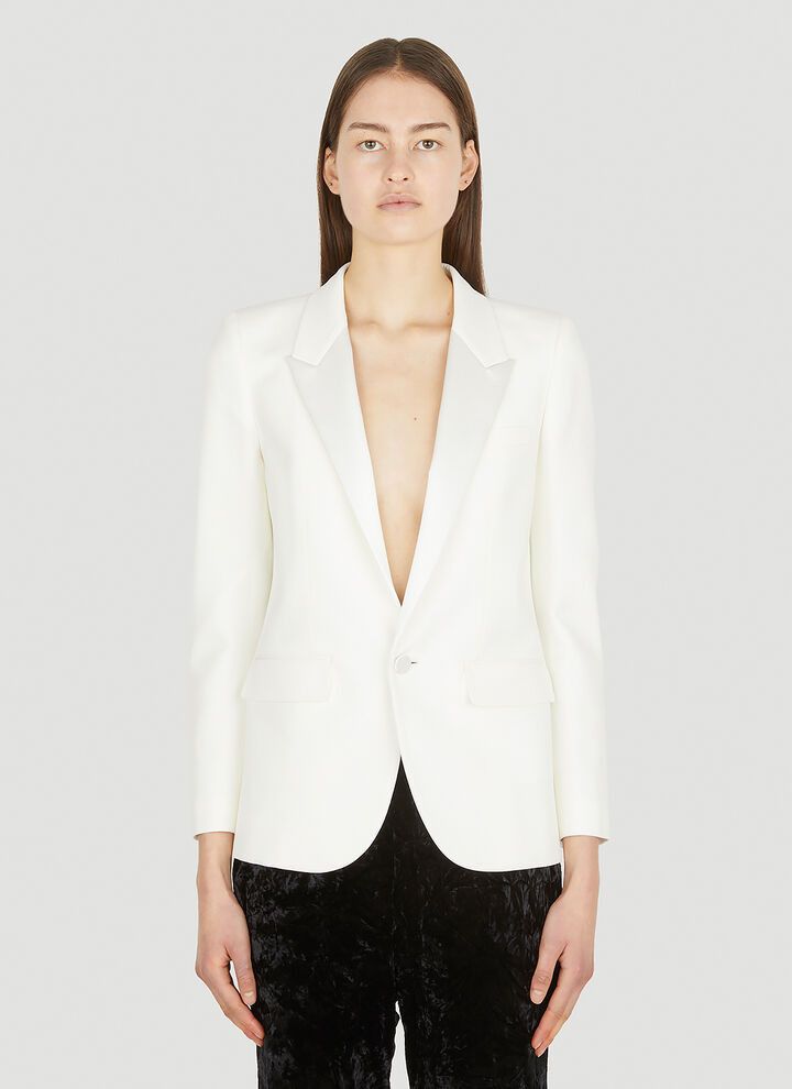 Saint Laurent Paris o1s1wg111124 Tuxedo Jacket in Grain De Poudre in White Size M / US 6-8 / IT 42-44 - 3 Thumbnail