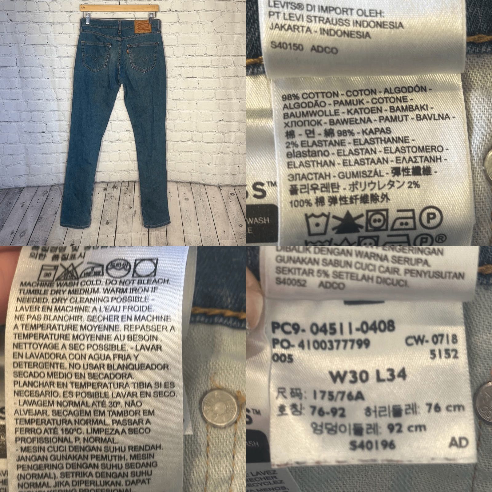 Levi's Levi's Mens 511 Jeans Slim Fit W30 L34 Blue 34 Inseam Mens Straight Denim Jeans Regular Size 30 Blue Levi's Mens 511 Jeans Slim Fit W30 L34 Size US 30 / EU 46 - 8 Thumbnail
