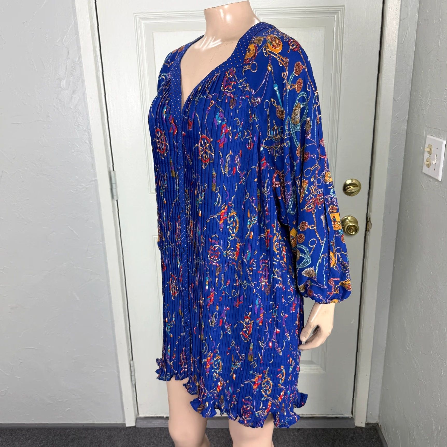 Vintage VINTAGE 90s Diane Fries Dress Shirt Dress Bohemian Blue Polyester Long Sleeve Casual Womens Size ONE SIZE - 5 Thumbnail