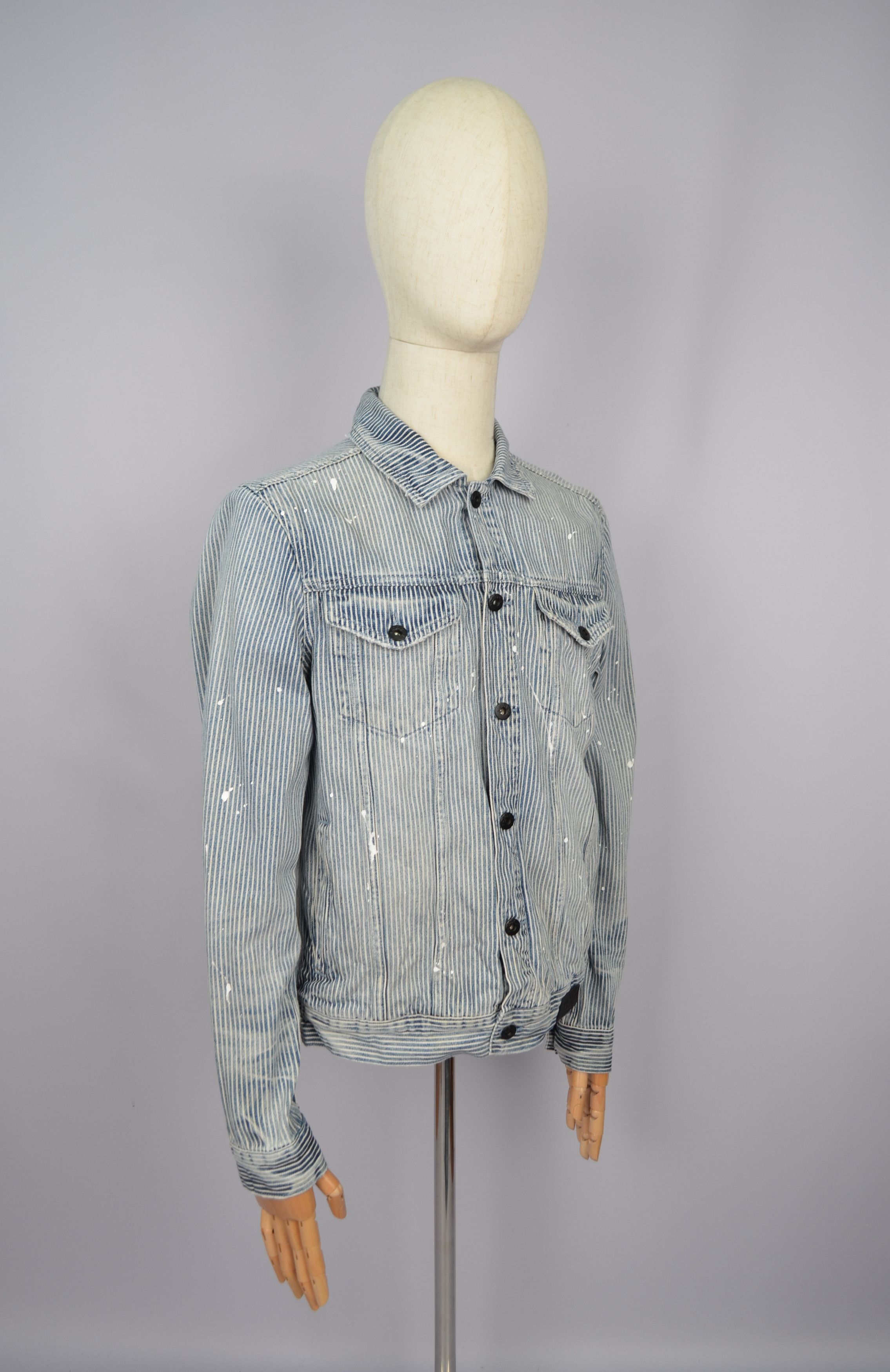 Designer × Prps PRPS Hickory Paint-Splattered Stripe Denim Jacket Sz M RARE Size US M / EU 48-50 / 2 - 14 Thumbnail