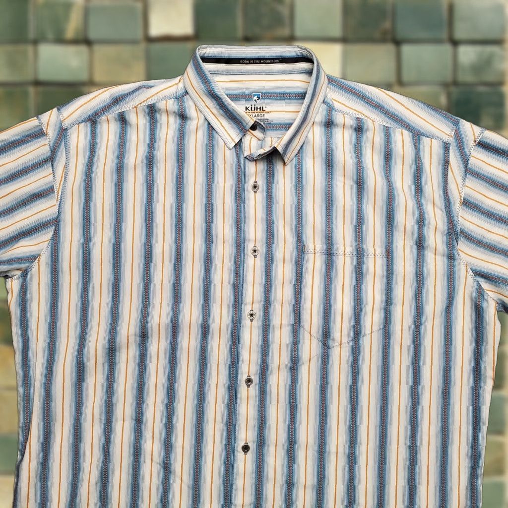 Vintage Kuhl Shirt Mens 2XL Blue Green Stripe Performance Blend Short Sleeve Outdoors Plaid Button-Up Pocketed Casual Mens Size US XXL / EU 58 / 5 - 1 Thumbnail