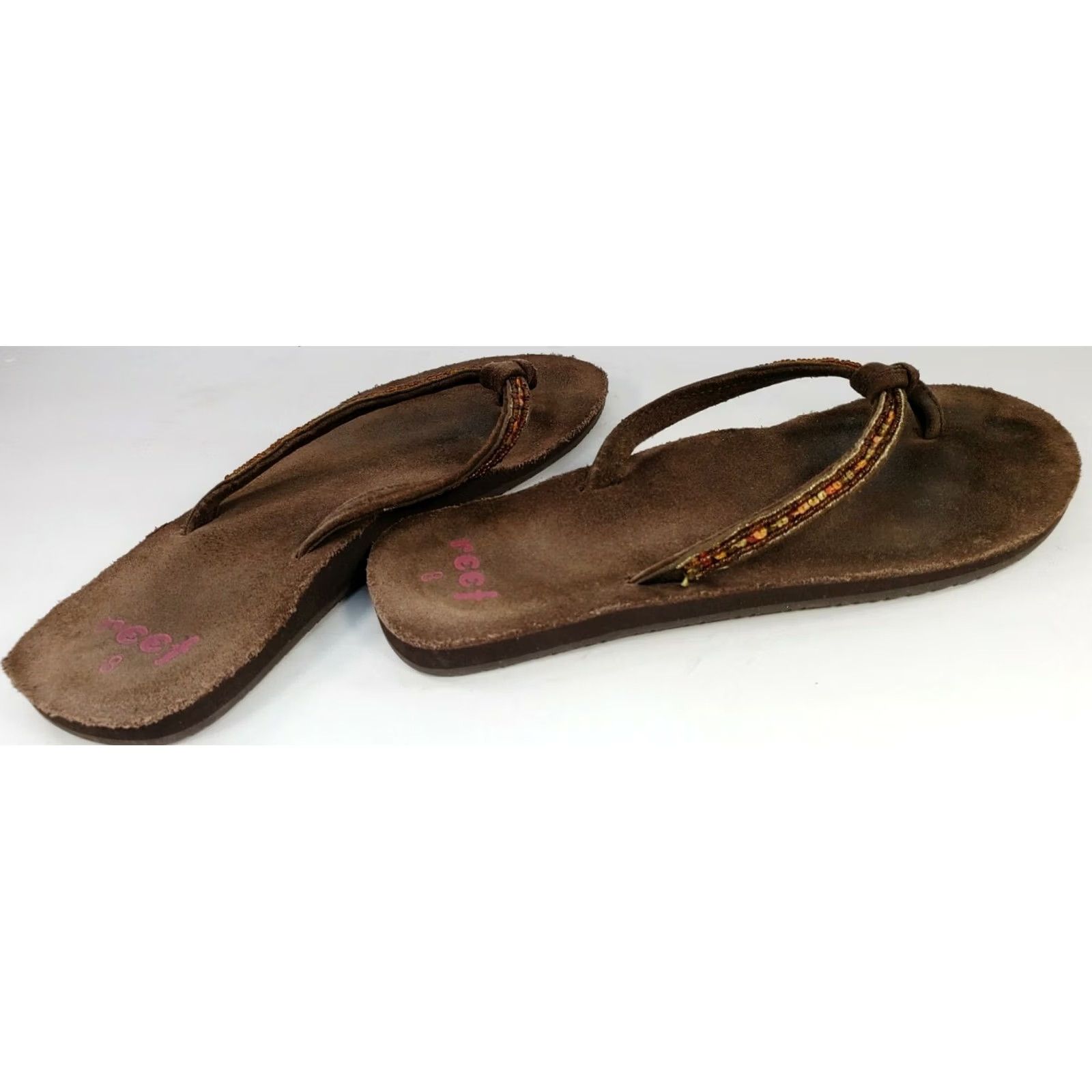 REEF Reef Women's Brown Sparkles Flip Flops Slip On Bling Suede Insoles Sandals Glitter Adult 8M Size US 8 / IT 38 - 6 Thumbnail