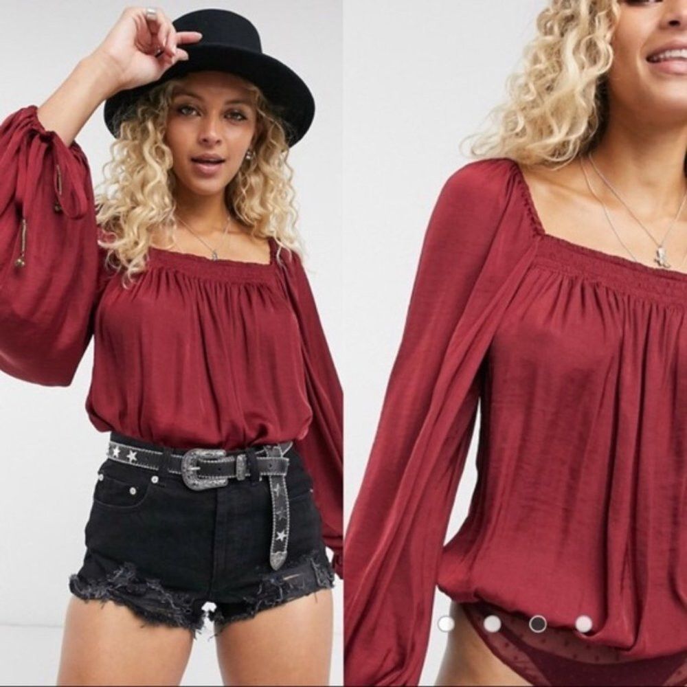 Free People NWT $68 New Free People Another Round Pomegranate Wine Top Size M / US 6-8 / IT 42-44 - 1 Thumbnail