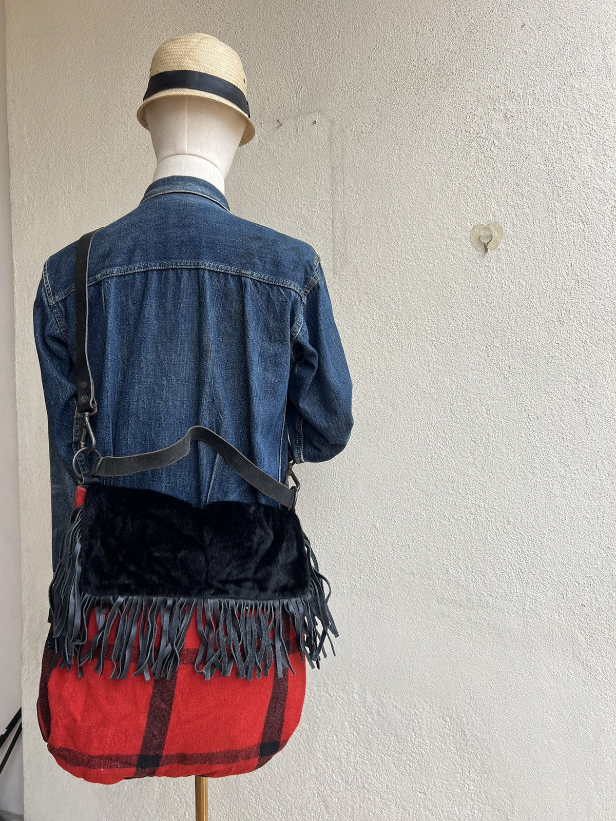 Leather Vintage Ralph Lauren Checks Wool Fringe Leather 2 Way Bag Size ONE SIZE - 2 Thumbnail