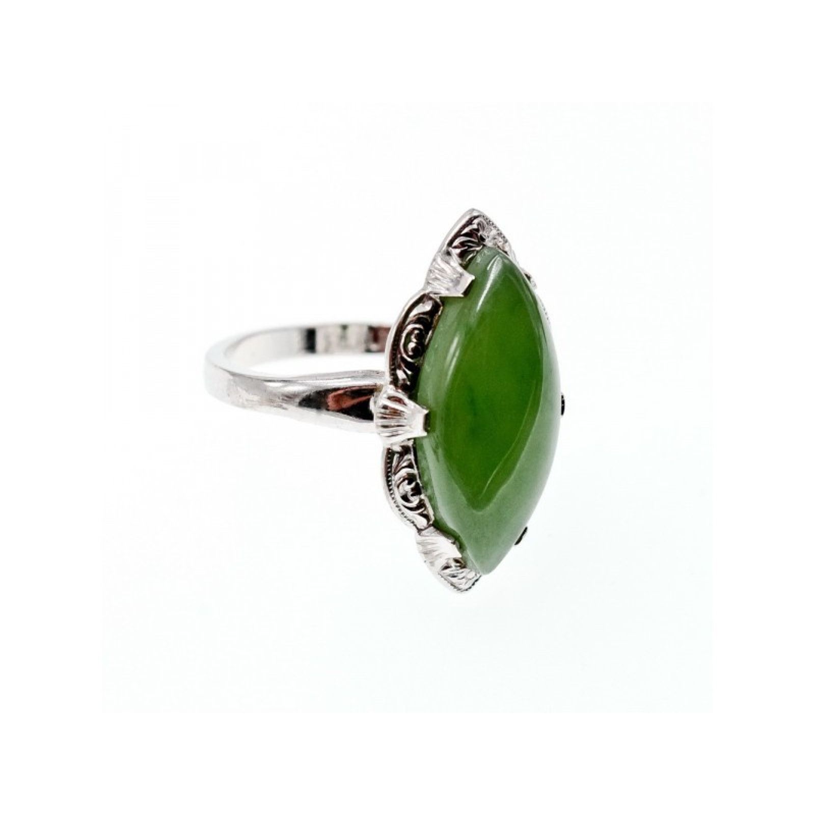Jewelry 925 STERLING SILVER GREEN NEPHRITE ( JADE ) RING SIZE 7 Size ONE SIZE - 3 Thumbnail