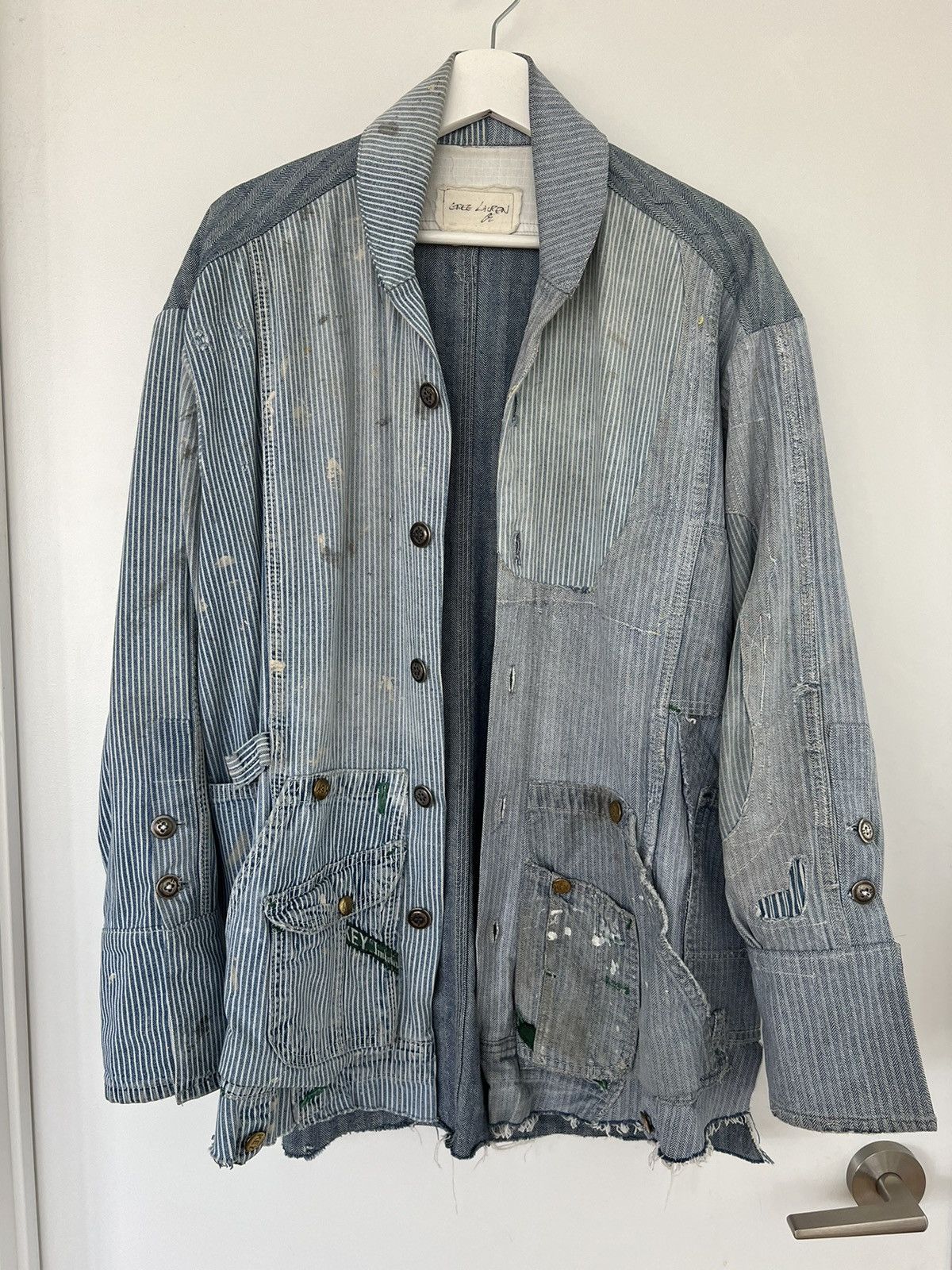 Greg Lauren Greg Lauren Denim Engineer Herringbone Shawl Boxy Jacket Size US S / EU 44-46 / 1 - 1 Thumbnail