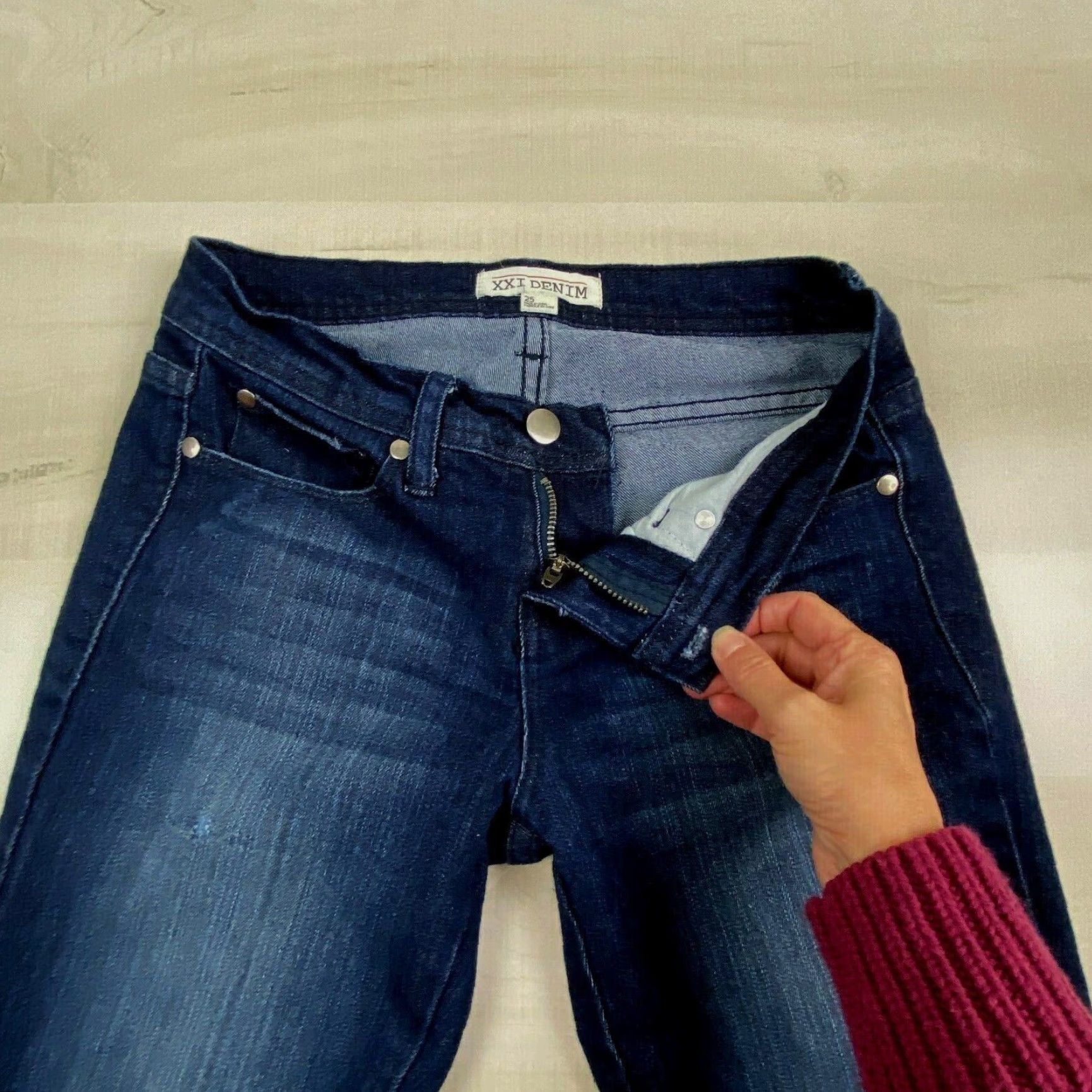 Forever 21 Forever 21 Womens Skinny Jeans Blue 25x28 Low Rise Stretch Cotton Blend Regular Size 42" / US 20 - 3 Thumbnail