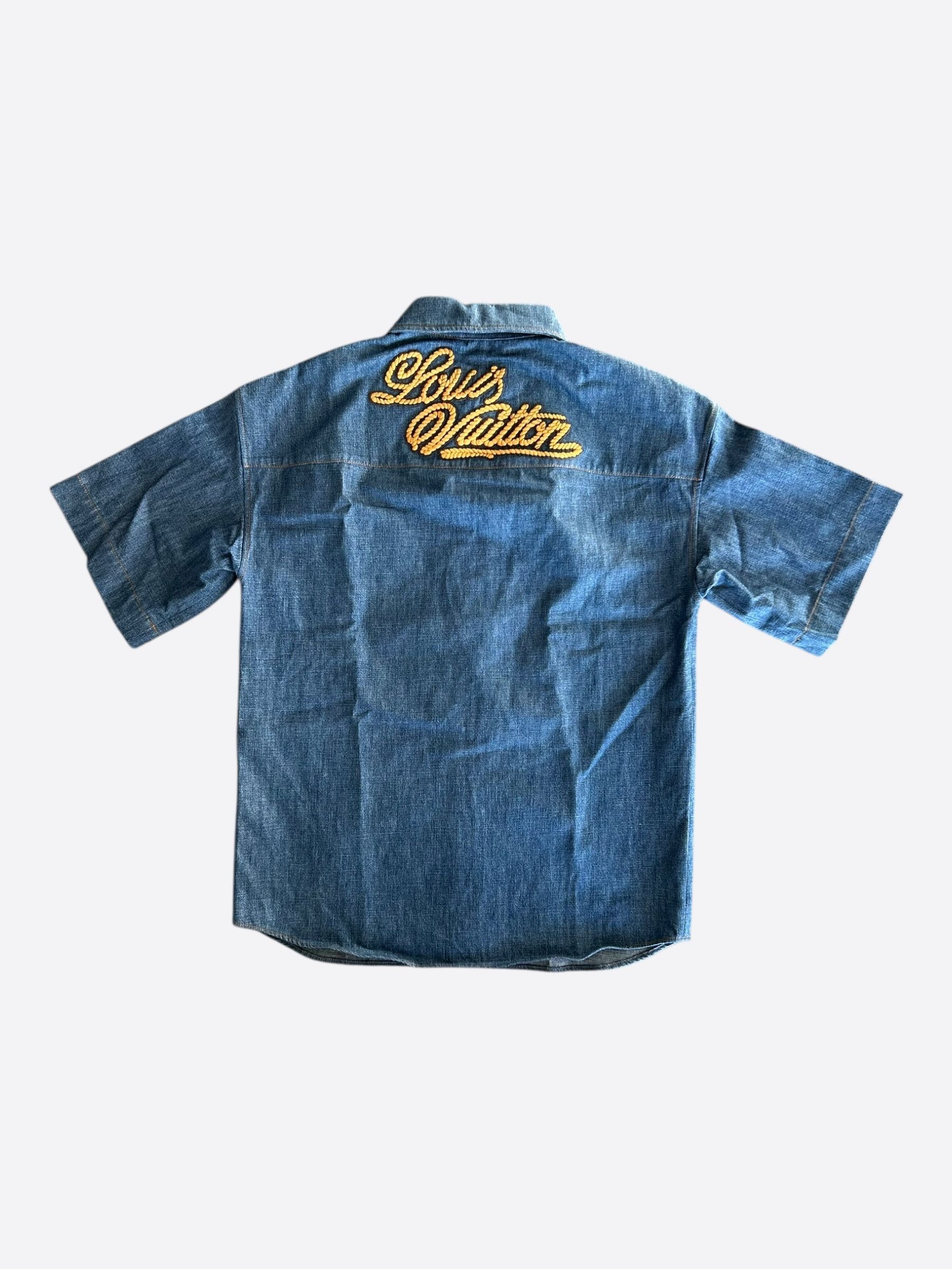 Louis Vuitton Louis Vuitton Blue & Gold Embroidered Denim Shirt Size US XS / EU 42 / 0 - 2 Thumbnail