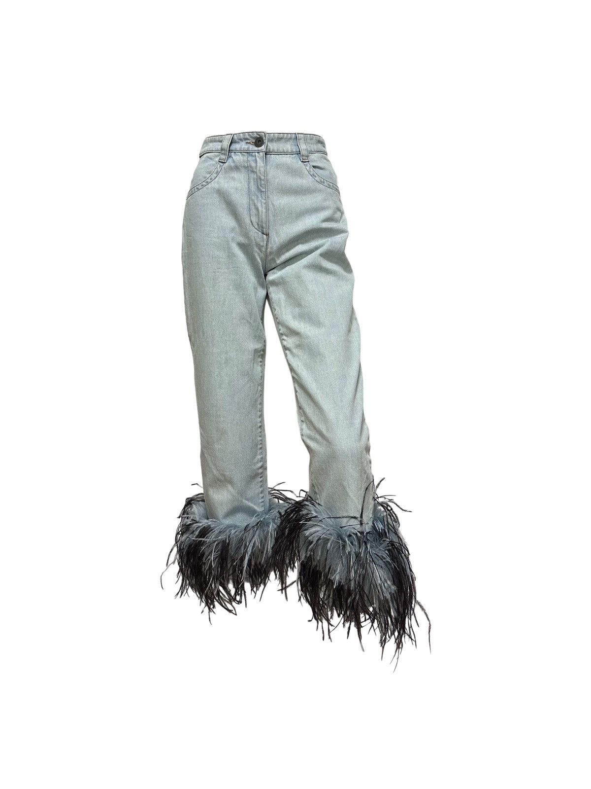 Prada PRADA Spring Summer 2017 Ostrich Feather Trim Denim Pants Size 24" / US 00 / IT 34 - 1 Thumbnail