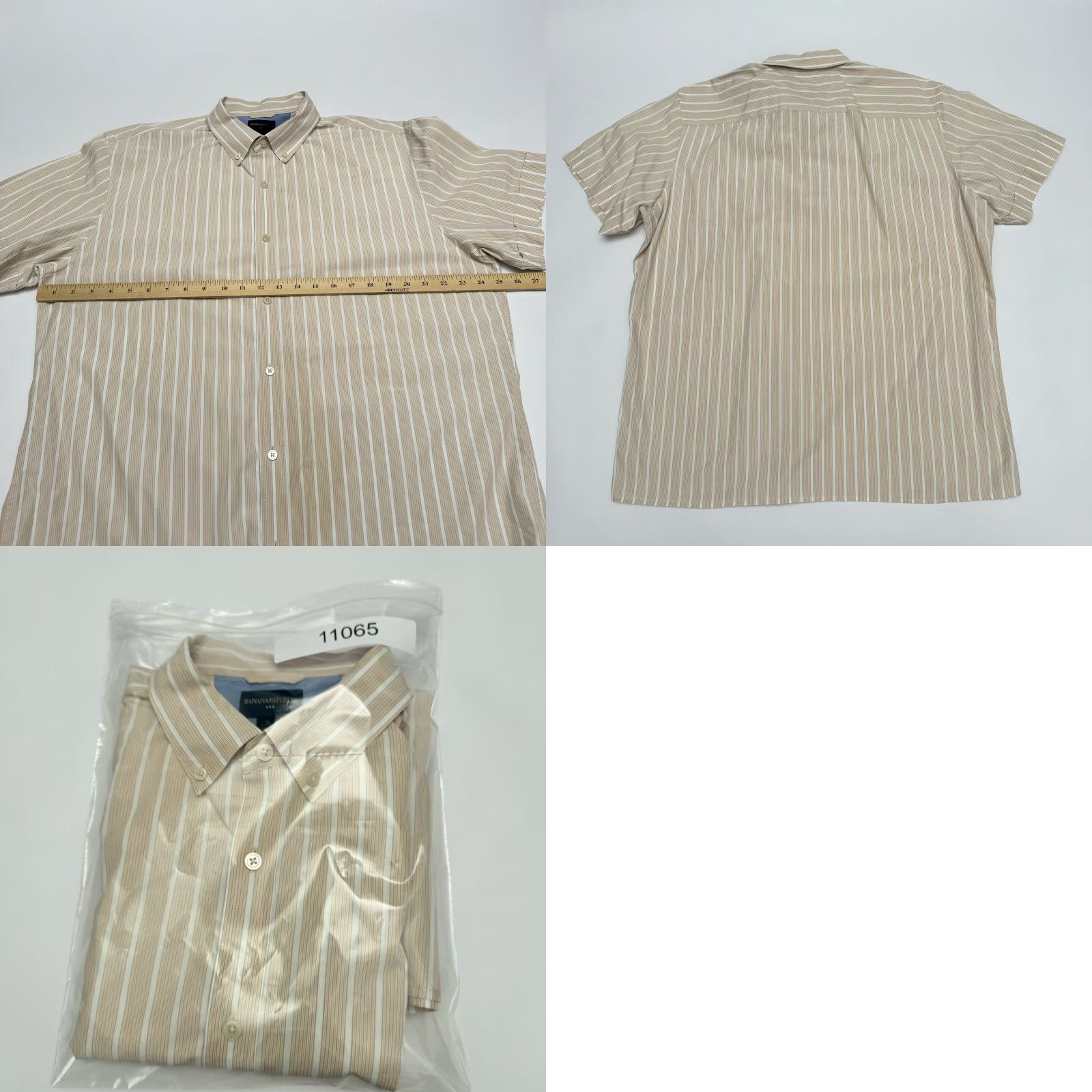 Banana Republic Banana Republic Mens XL Button-Down T Shirt Cotton Striped Cream Tan Brown Size US XL / EU 56 / 4 - 8 Thumbnail