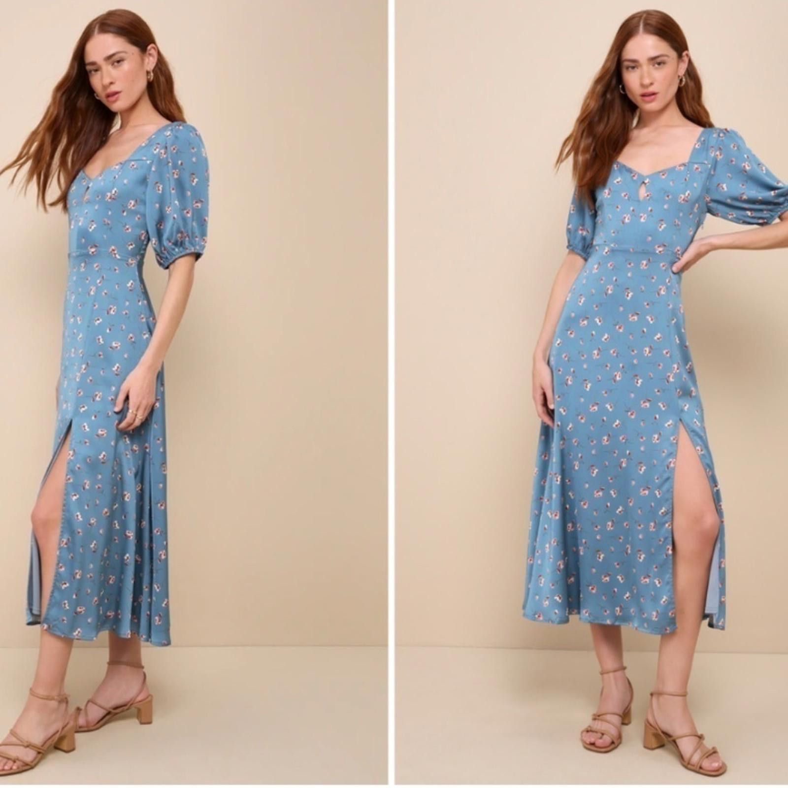 Lulus LULUS Floral Chic Retro Vintage Inspired Satin Flowy Midi Size S / US 4 / IT 40 - 3 Thumbnail