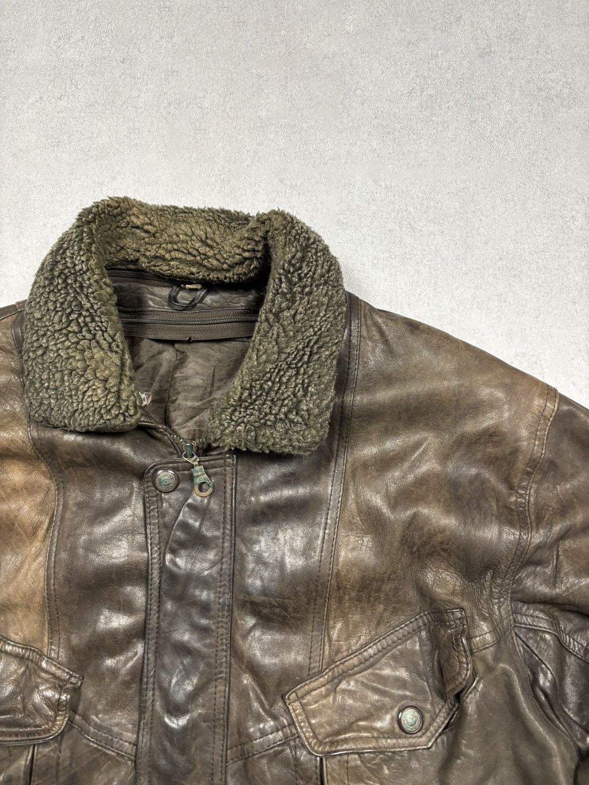 Vintage 80s Vintage Leather Aviator Bomber Jacket Sherpa Lined Size US XL / EU 56 / 4 - 5 Thumbnail