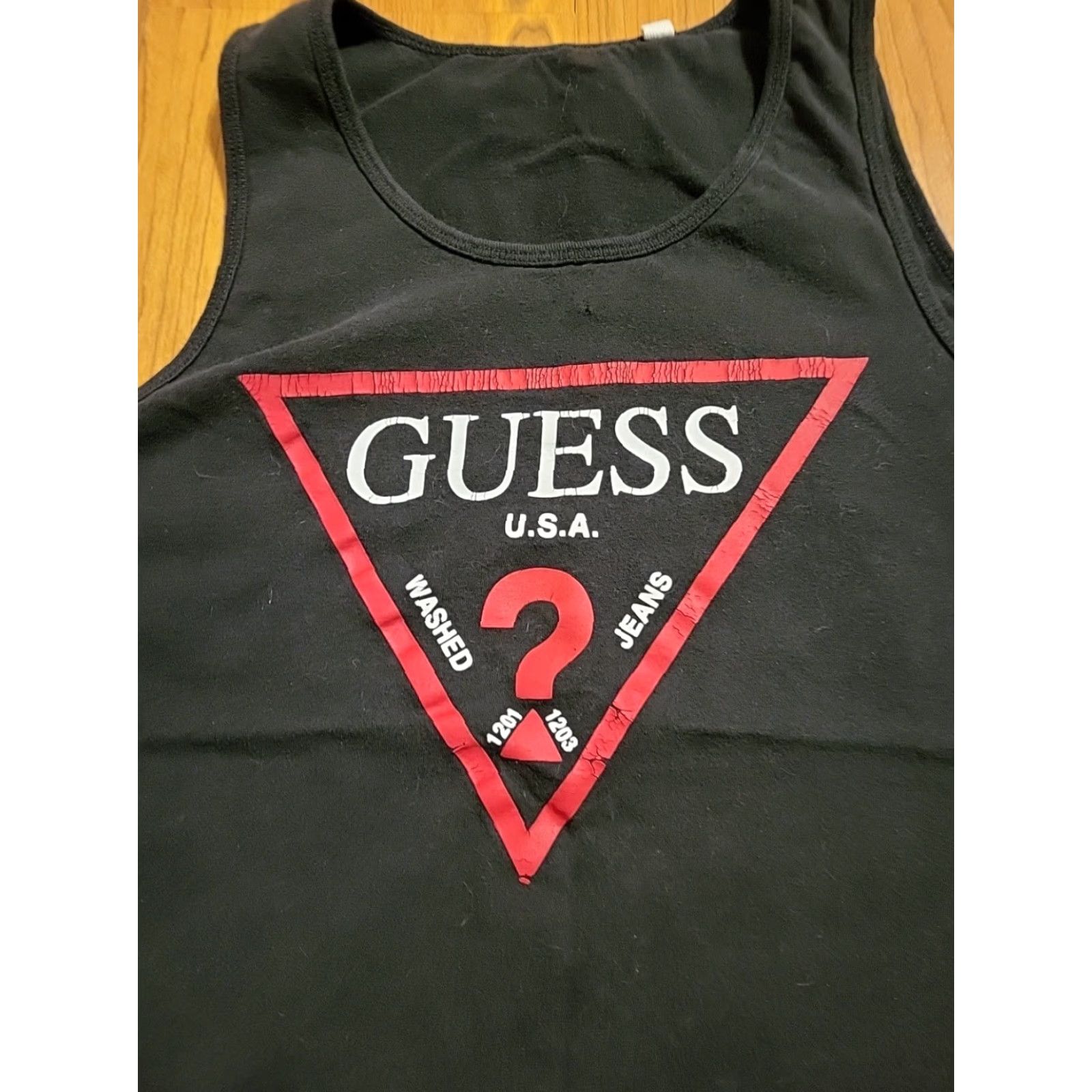 Vintage VINTAGE Guess Tank Top XL Unisex 90s Black Cotton Red Triangle Sportswear Beach Shirt Size US XL / EU 56 / 4 - 6 Thumbnail