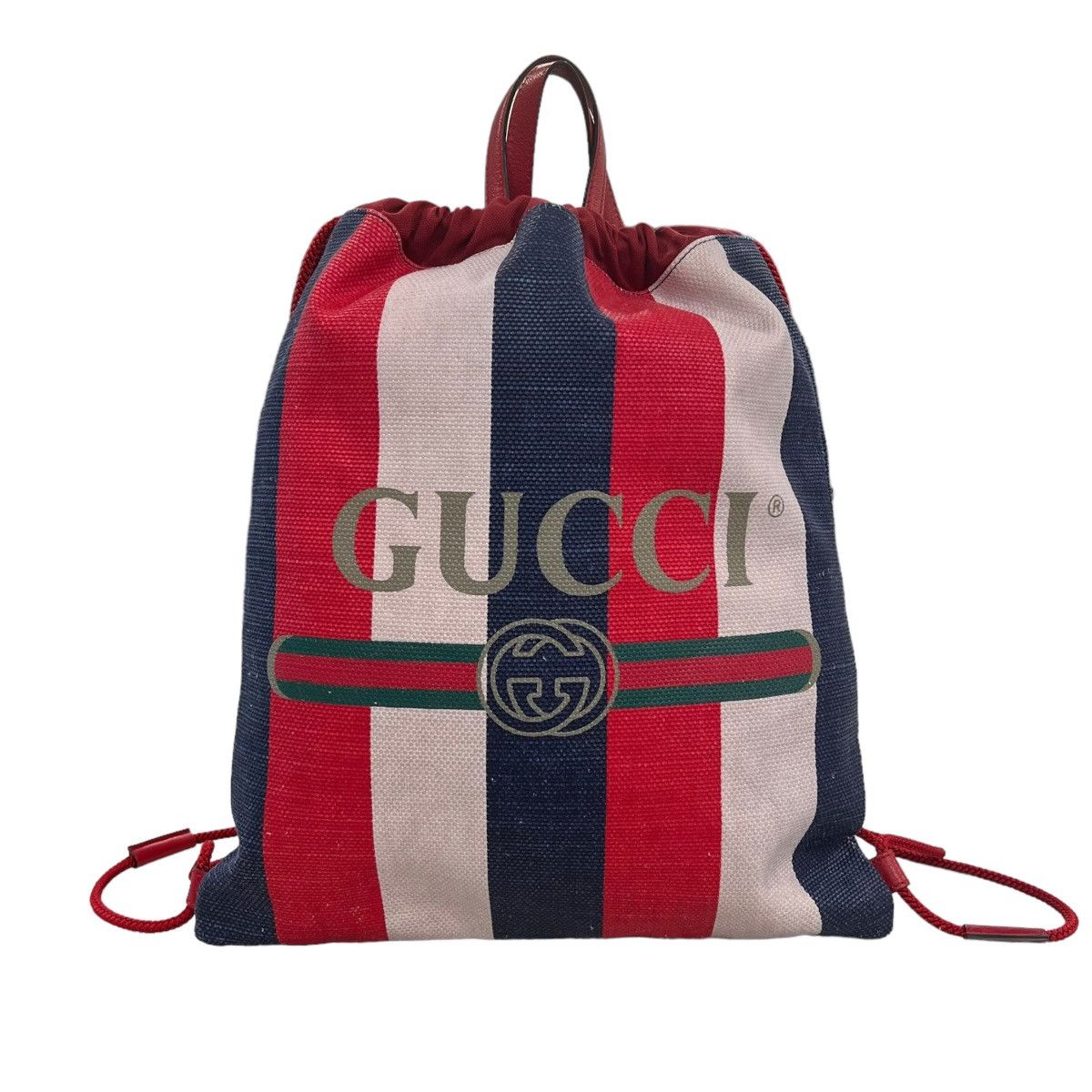 image of Gucci Logo Striped Drawstring Backpack in Red, Men's