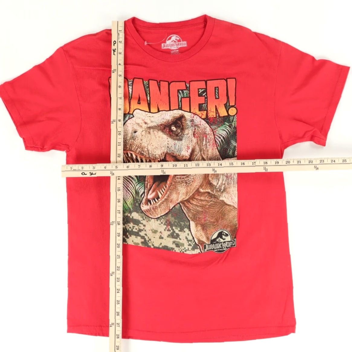 Vintage Jurrasic World Danger! Tyrannosaurus Rex Screen Print Solid T-Shirt Red Men's L Size US L / EU 52-54 / 3 - 3 Thumbnail