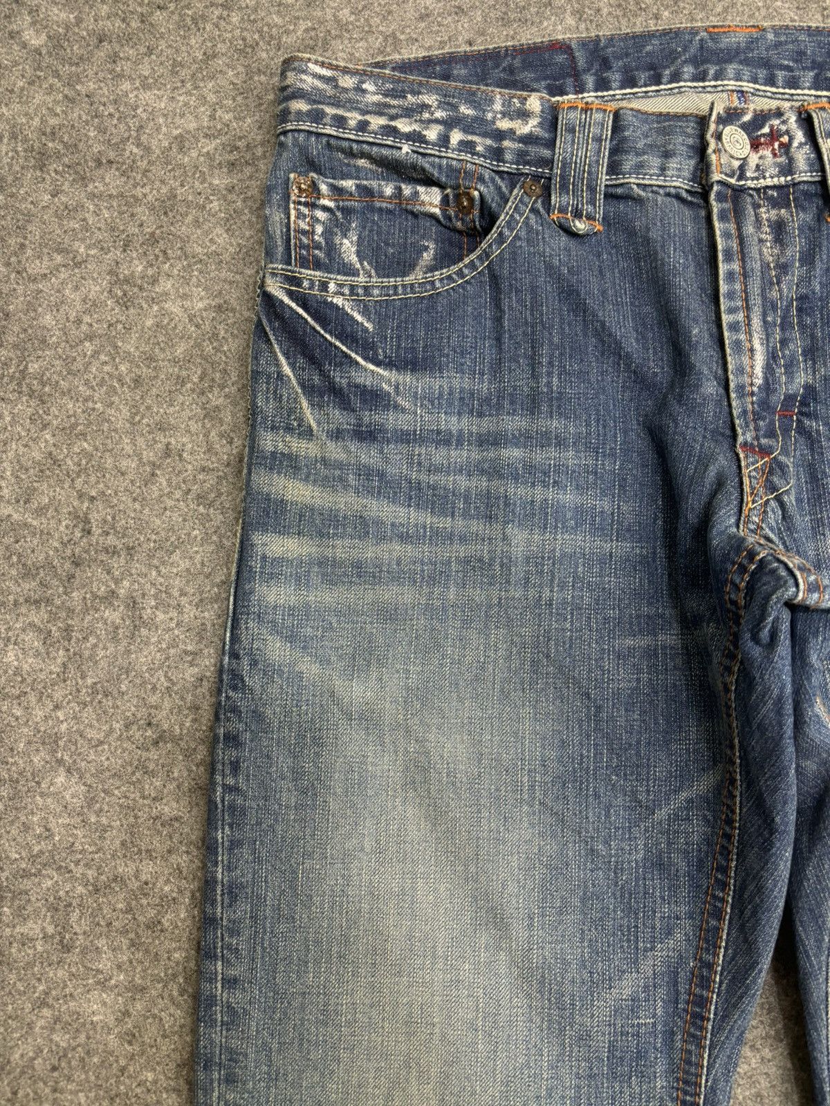 Japanese Brand 💥Flare💥Vintage 90s Blue Way Paint Minimalist Denim F522 Size US 32 / EU 48 - 4 Thumbnail