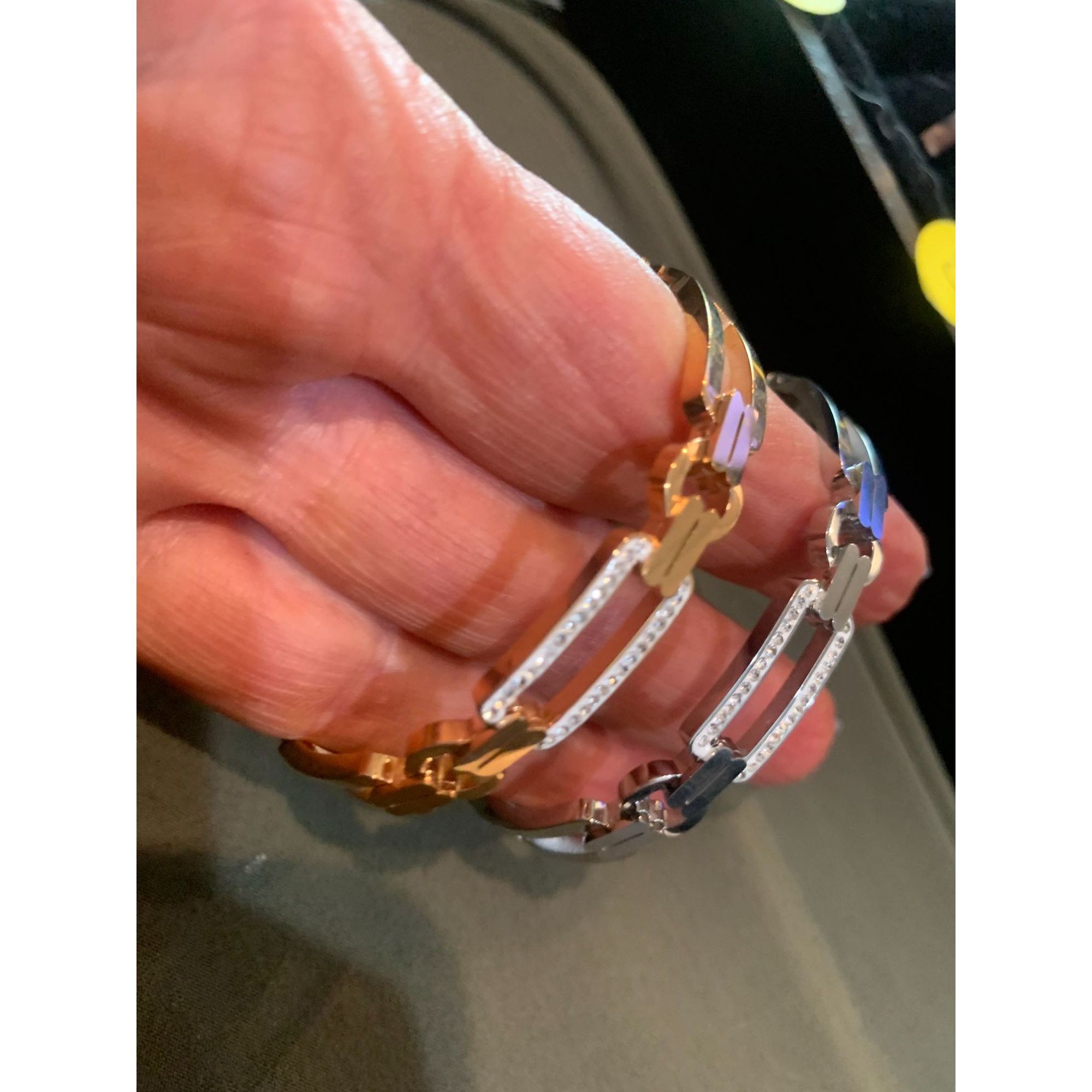 Other Two-Tone Stainless Steel Link Bracelets With Crystal Accents Size ONE SIZE - 4 Thumbnail