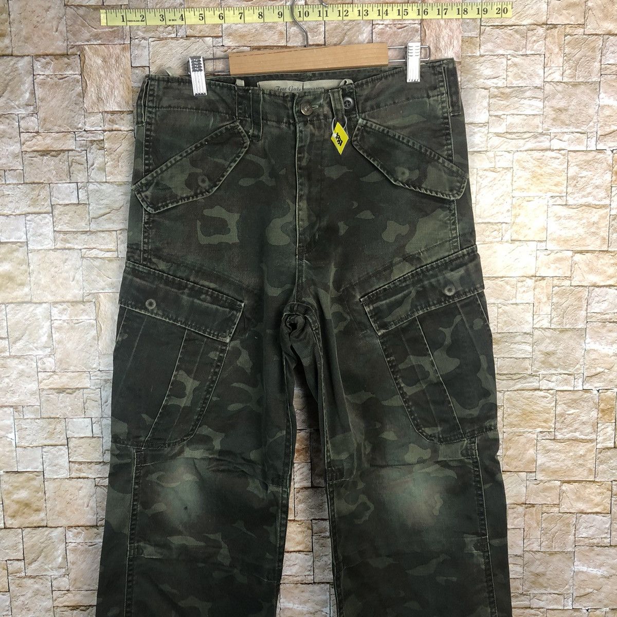 Japanese Brand Free Gale Green Camo Cargo Multipocket Pants #A338 Size US 29 - 2 Thumbnail