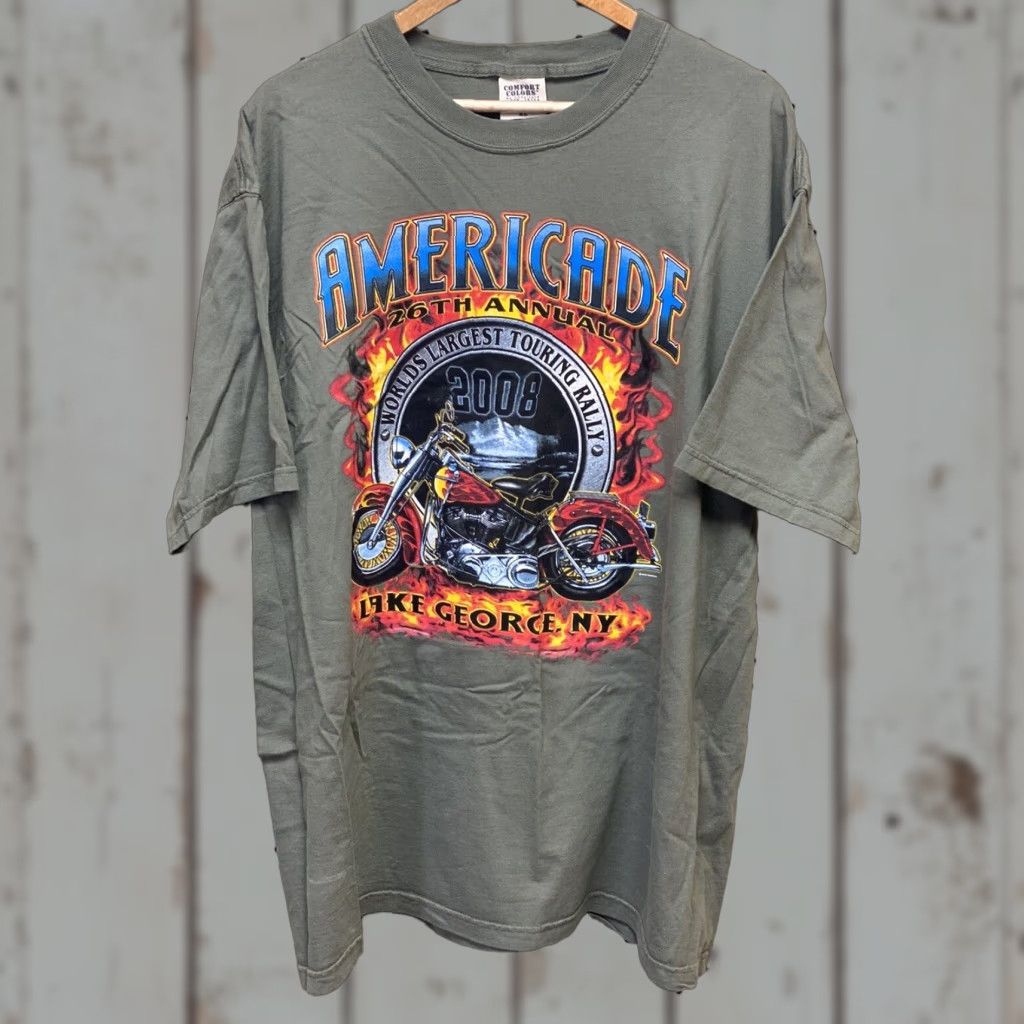 Harley Davidson Harley-Davidson T-Shirt Mens XL Brown Motorcycle Americade Lake George NY 2008 Size US XL / EU 56 / 4 - 1 Thumbnail