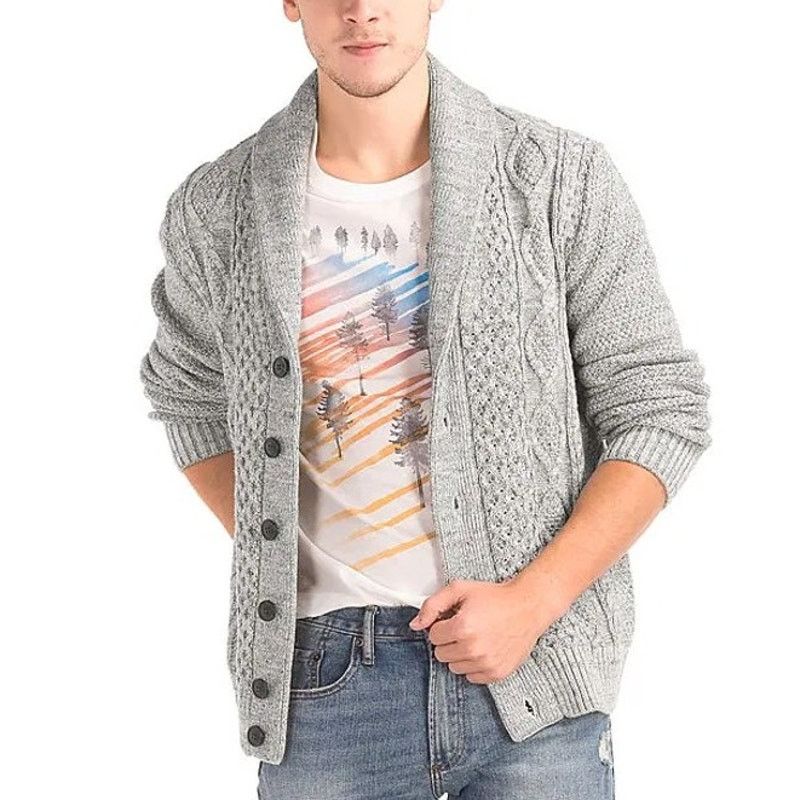 Gap Gap Mens Cable Knit Fisherman Cardigan Sweater Heavyweight Size US L / EU 52-54 / 3 - 1 Thumbnail