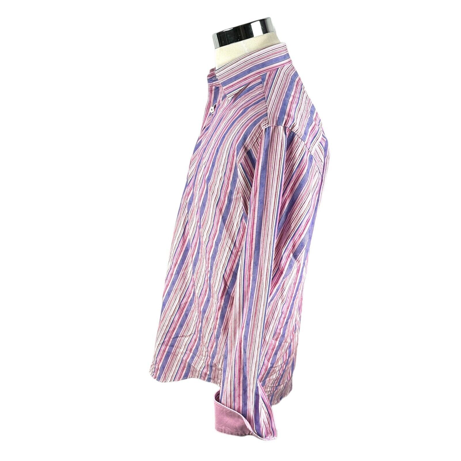 BUGATCHI Bugatchi Shirt XL Striped Pink Purple Flip Cuff Button Up Size US XL / EU 56 / 4 - 3 Thumbnail