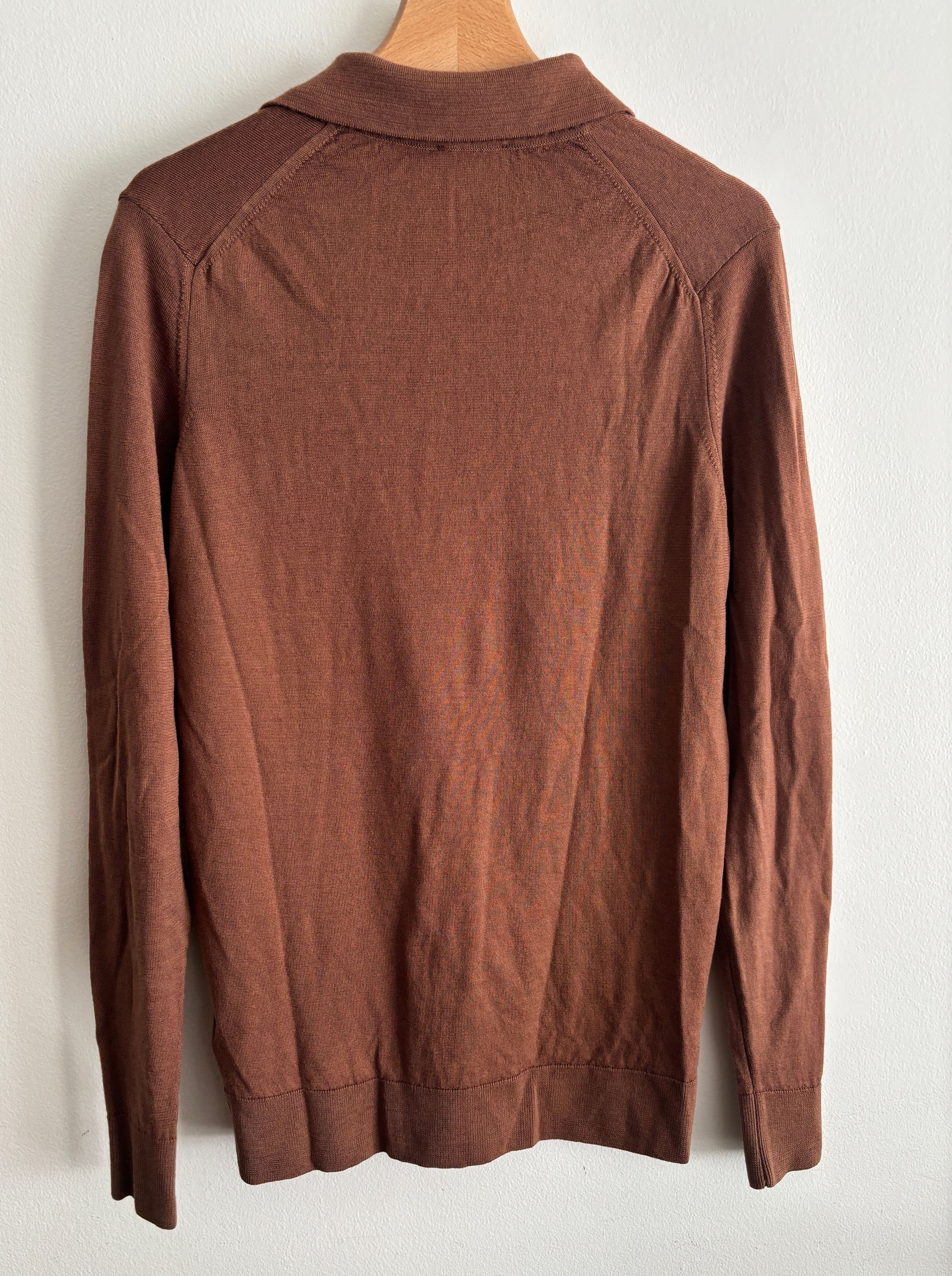 Sunspel $275 Brown Merino Wool Knit Long Sleeve Polo Shirt Size US S / EU 44-46 / 1 - 5 Thumbnail