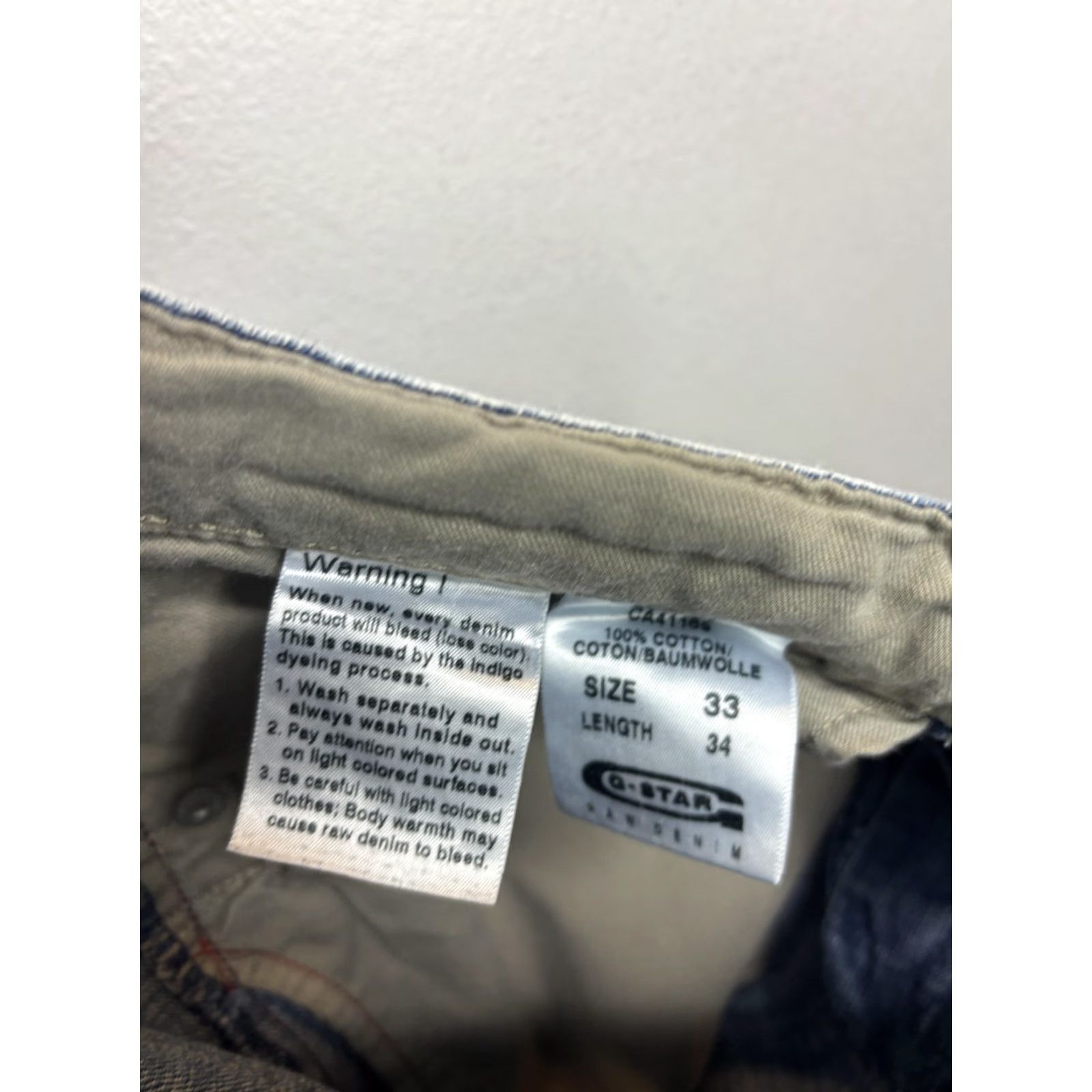 Vintage G-Star RAW Jeans Mens 33x34 Blue Distressed Straight Leg Denim Red Stitching Jeans Size US 33 - 7 Thumbnail